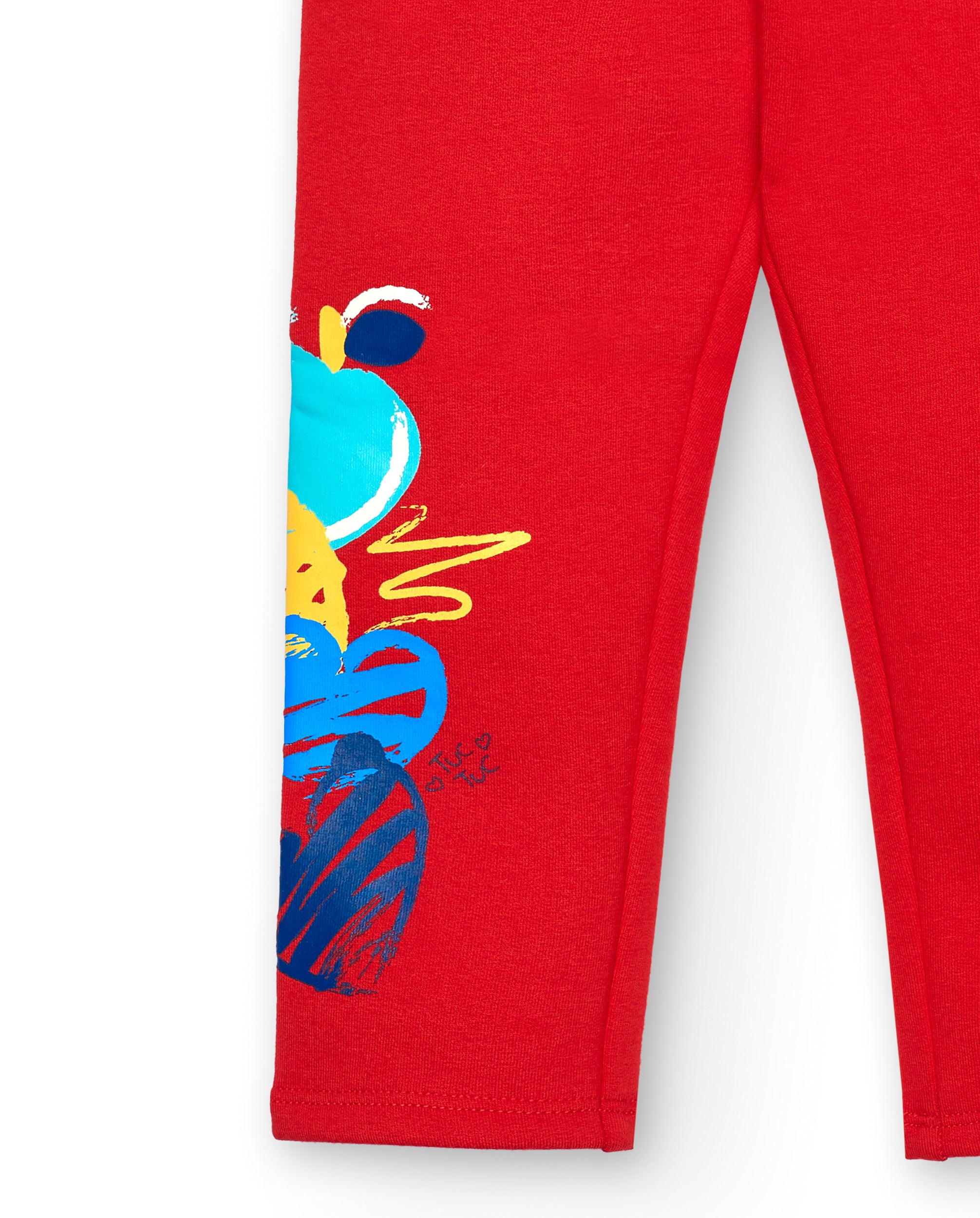 Leggings niña en rojo con estampado de corazón colorido