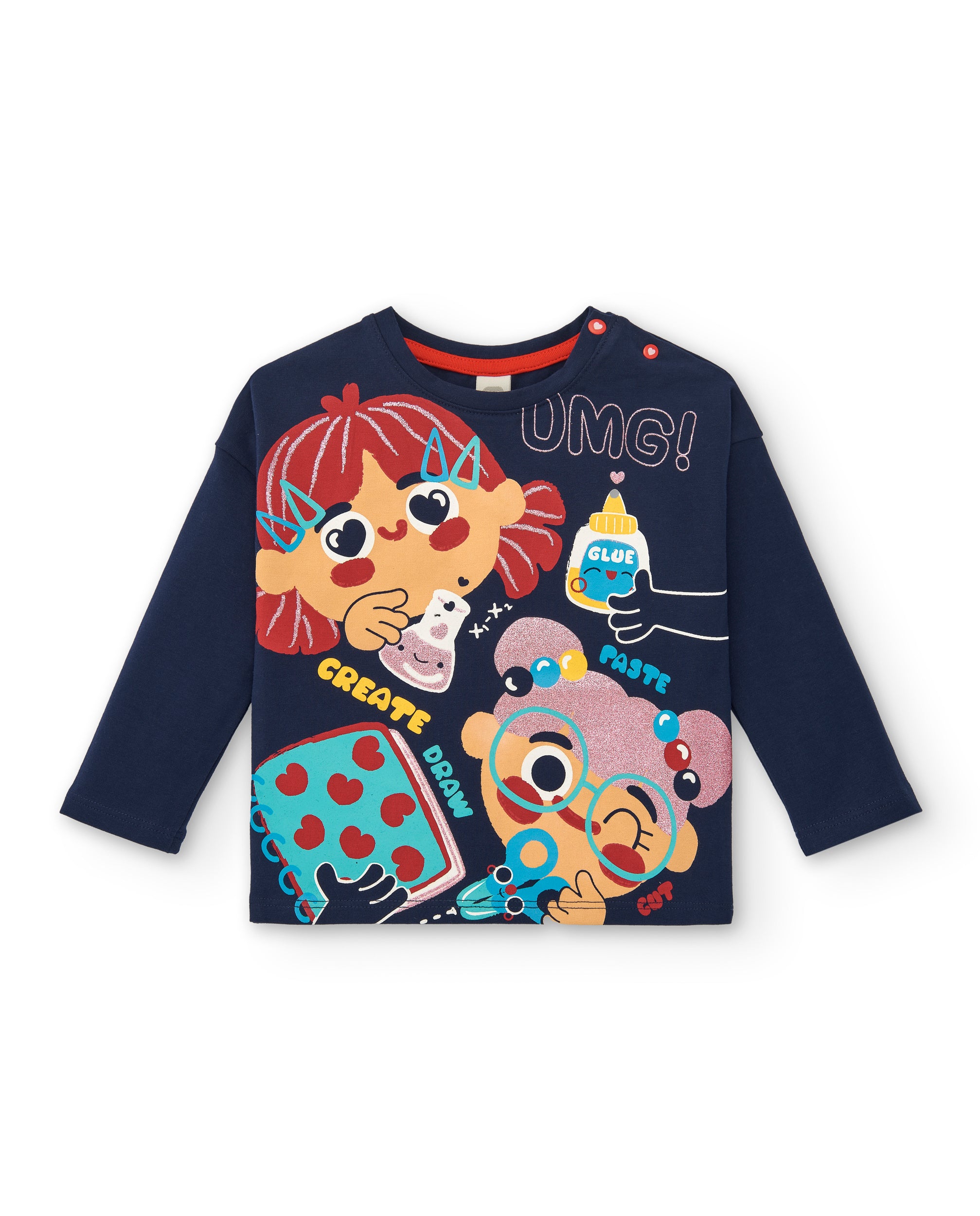 Camiseta niña en azul marino con estampado de personajes