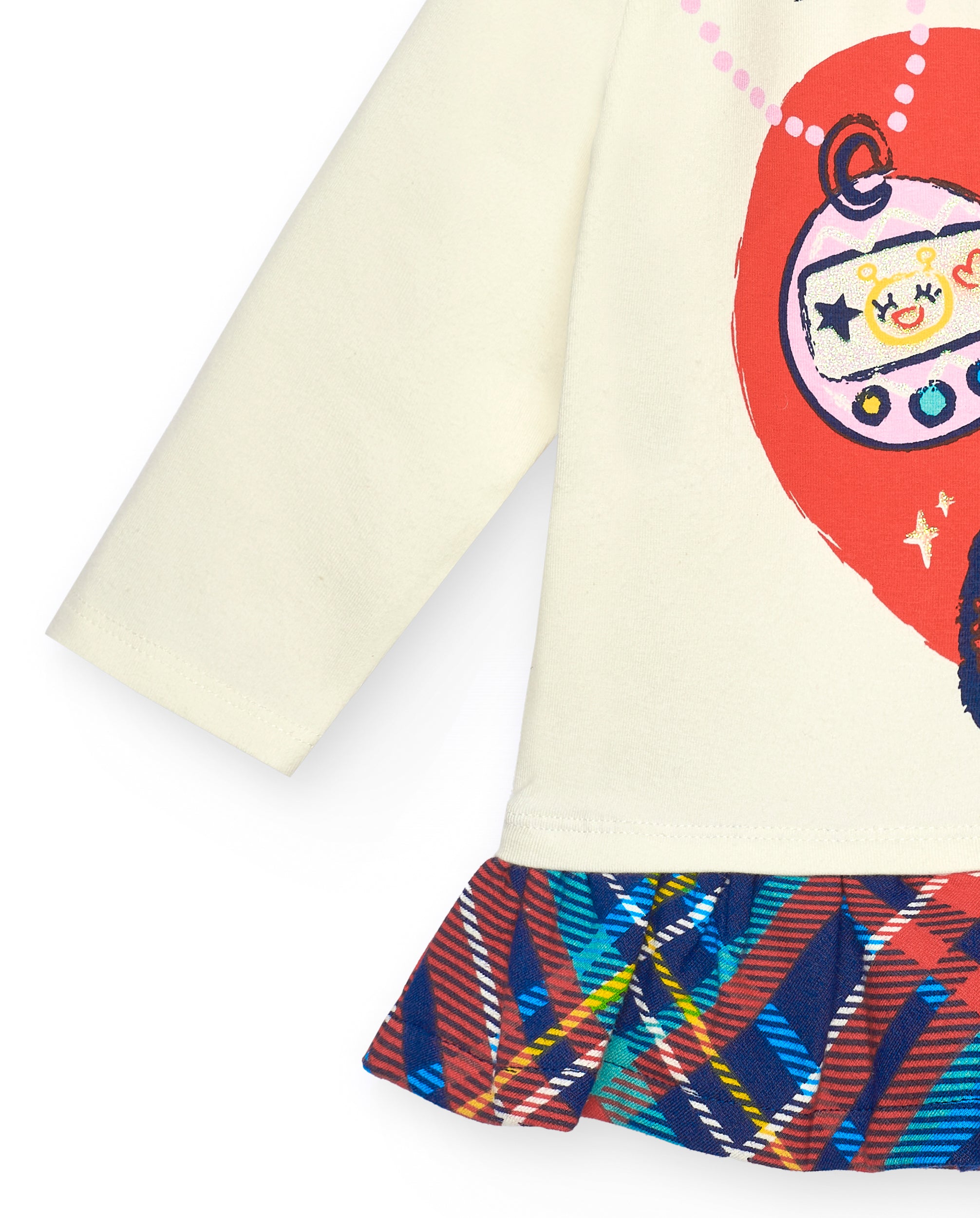 Camiseta niña beige con ilustración divertida y volantes