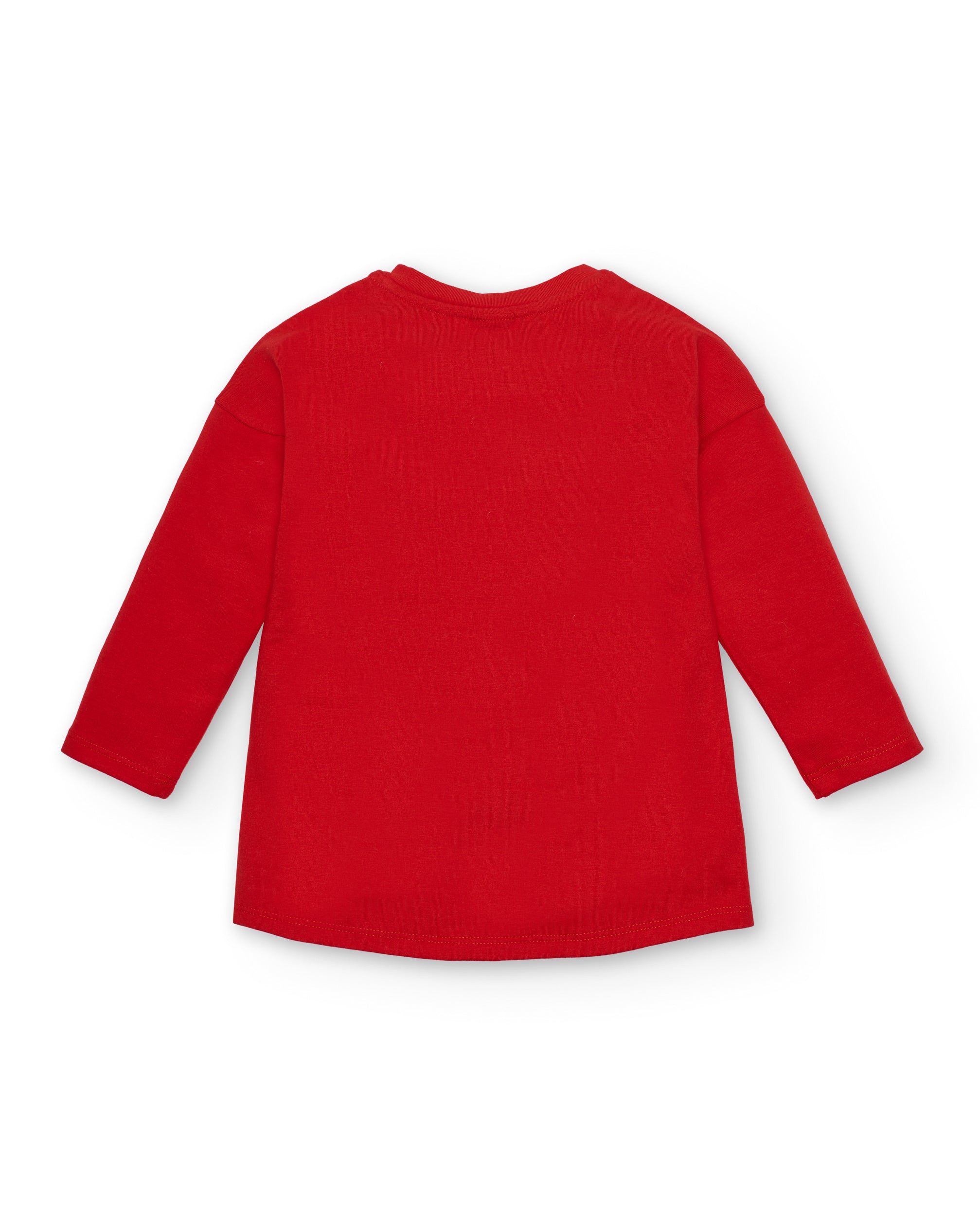 Camiseta niña en rojo con estampado creativo y detalle de