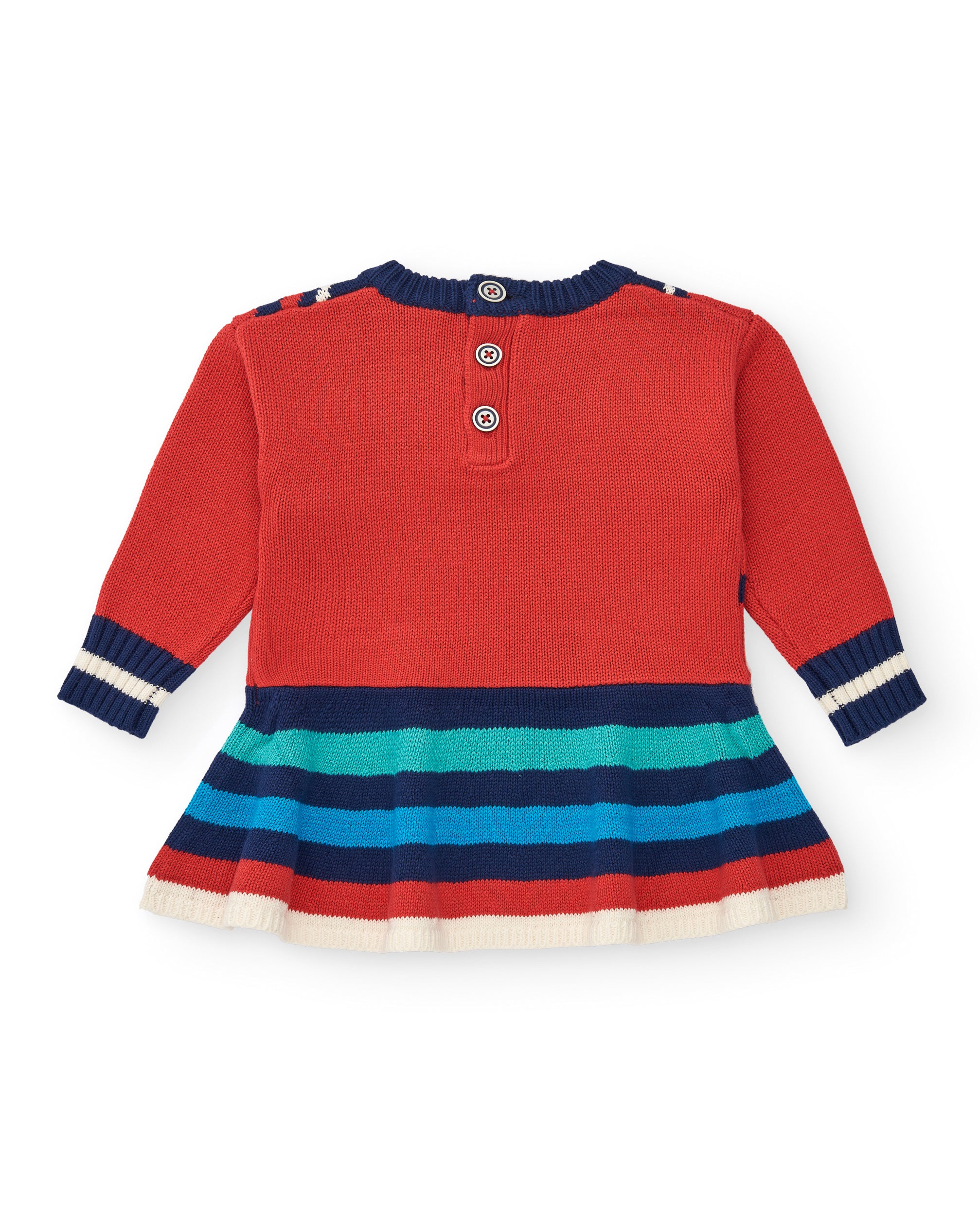 Vestido tricot para niña en rojo con detalle de rayas colección