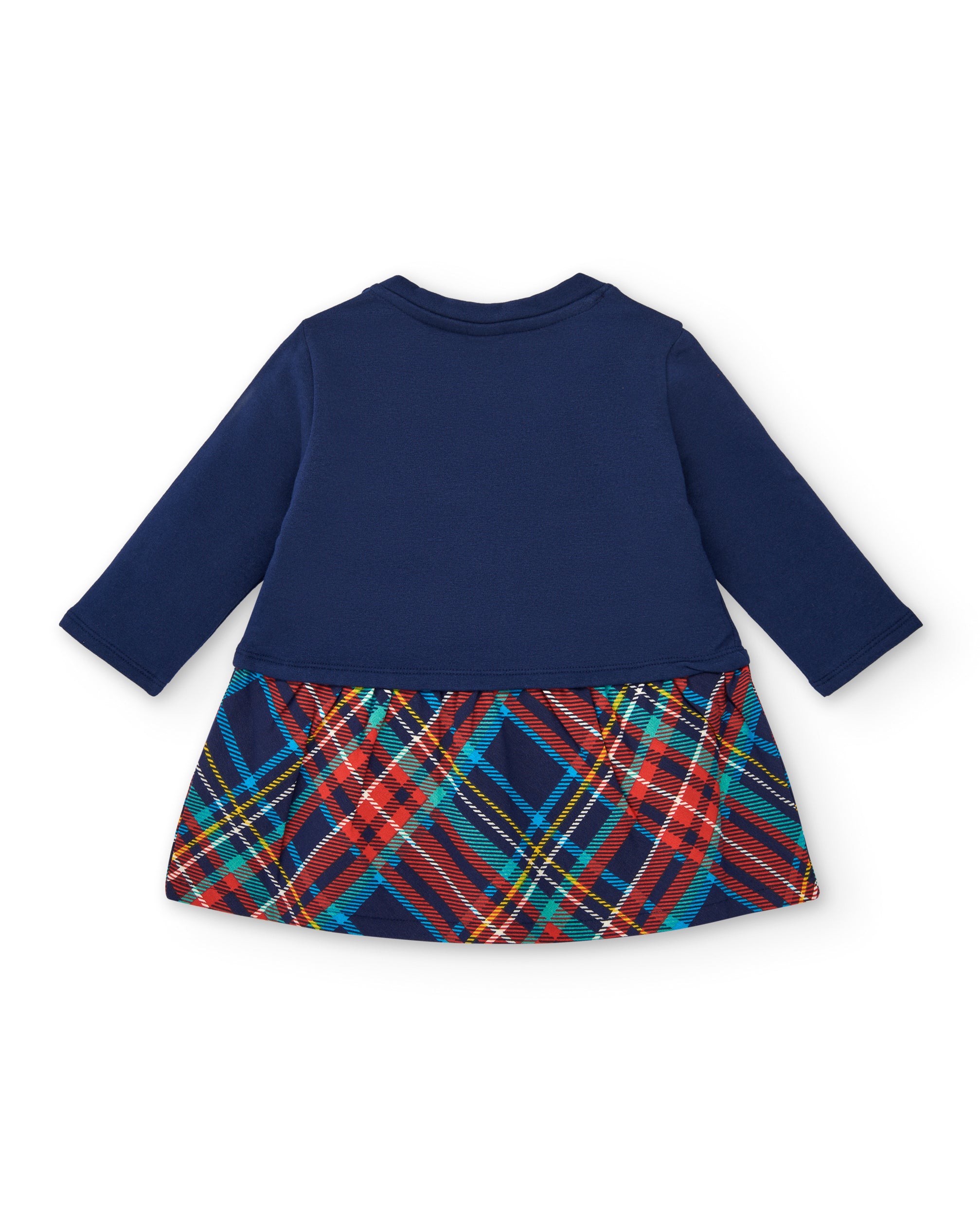 Vestido de felpa para niña en azul marino con estampado y falda