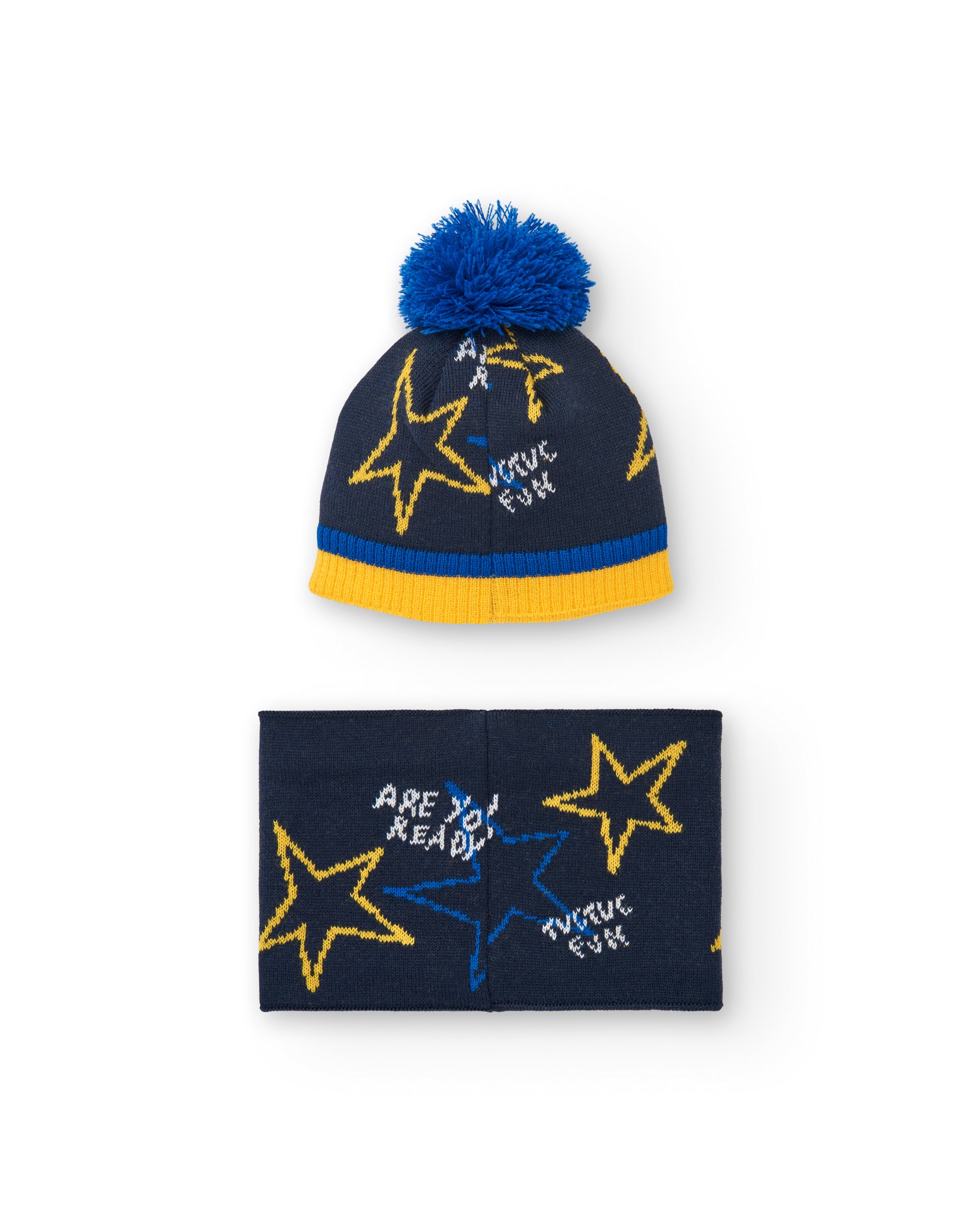 Gorro y bandana niño en azul marino con detalles de estrellas