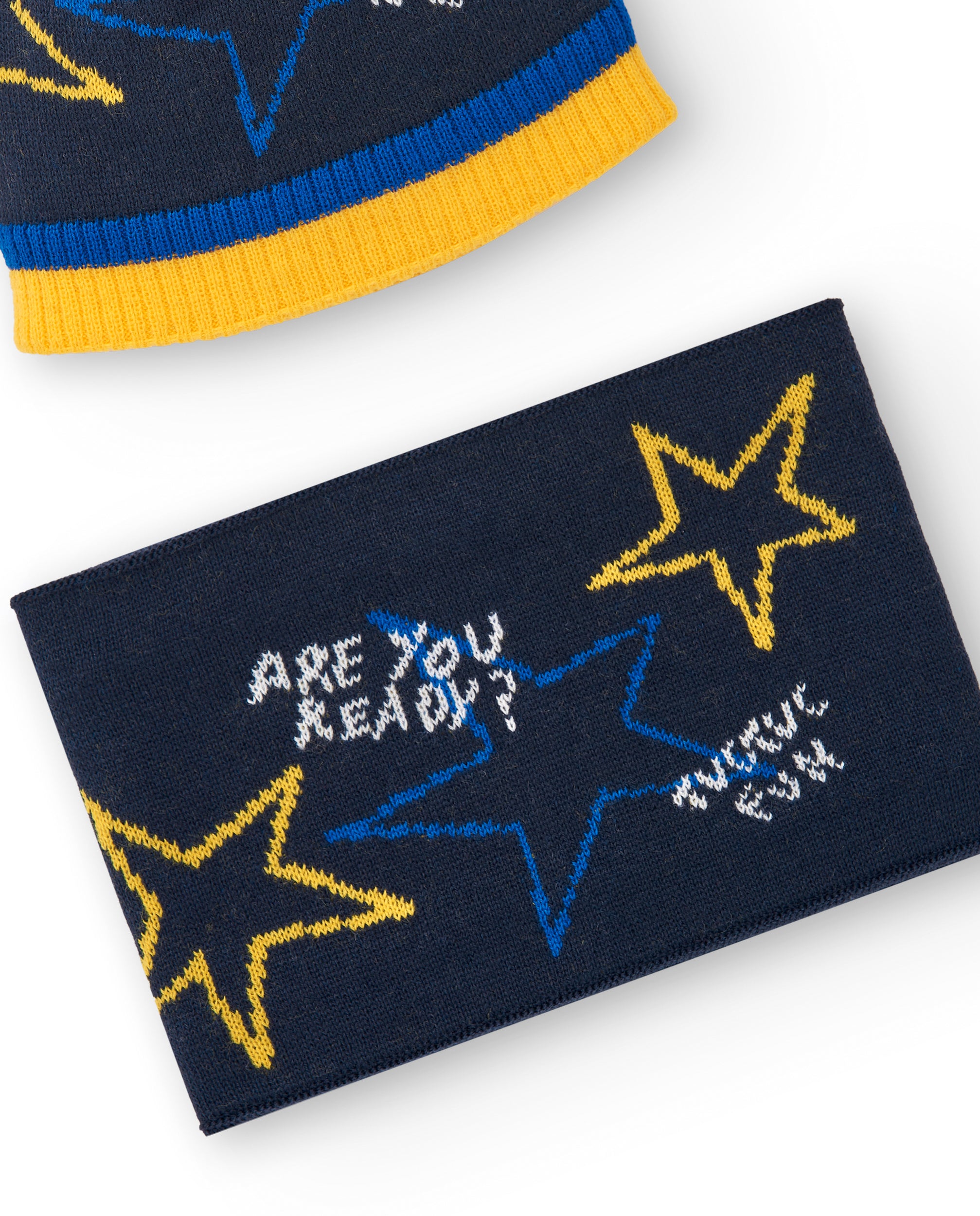 Gorro y bandana niño en azul marino con detalles de estrellas