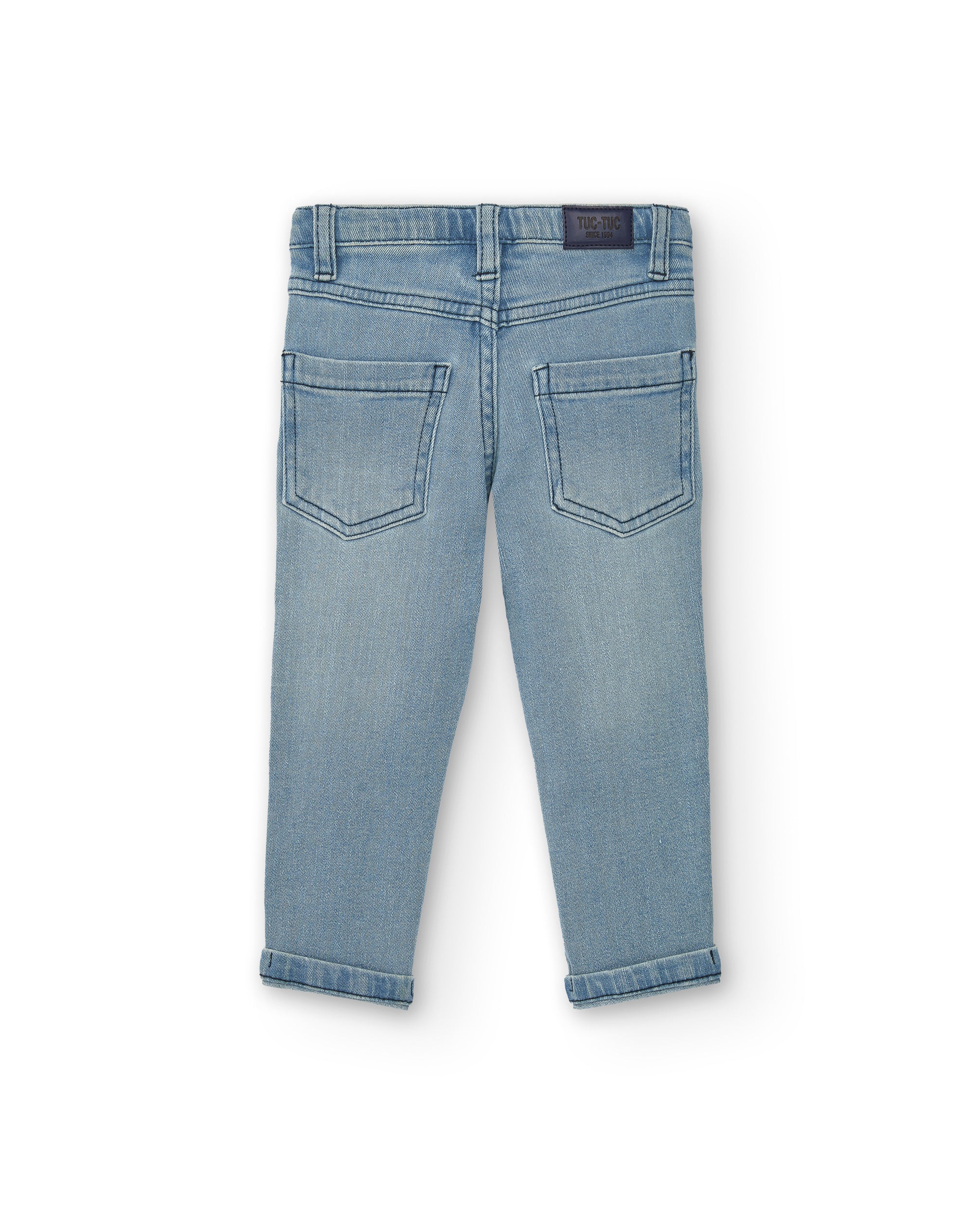 Pantalón denim niño en azul claro con estampado gráfico