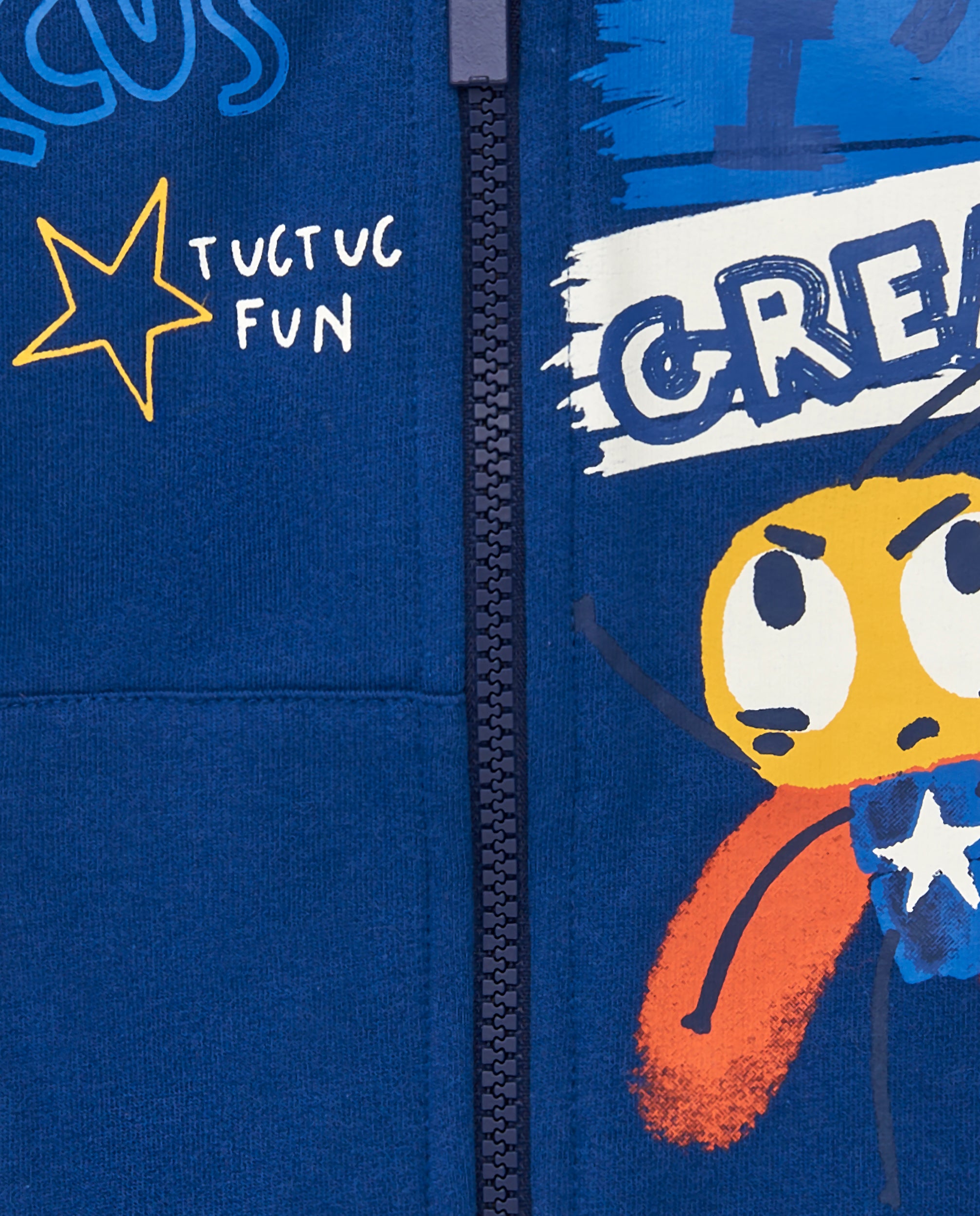 Sudadera felpa niño en azul con capucha y estampado gráfico