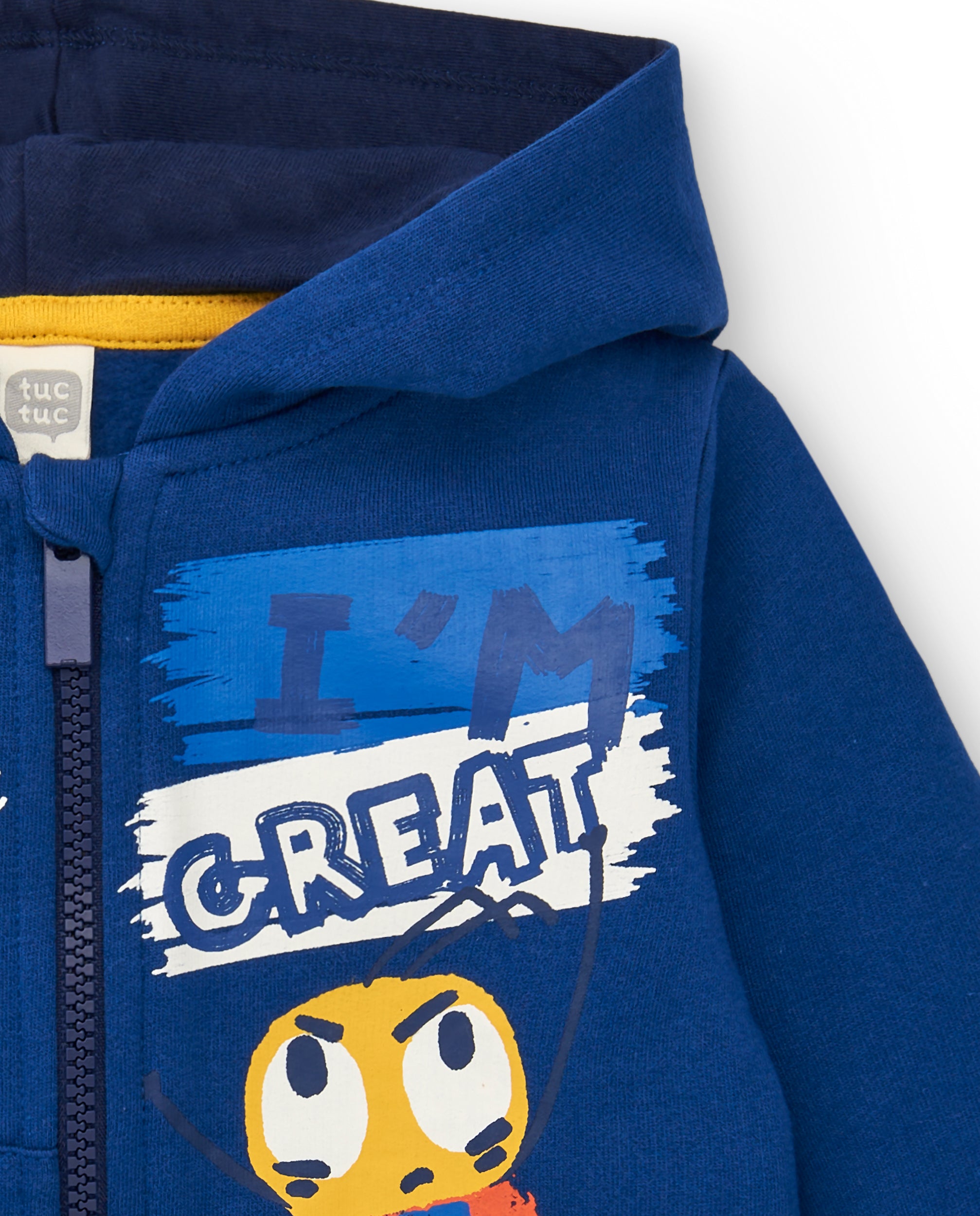 Sudadera felpa niño en azul con capucha y estampado gráfico