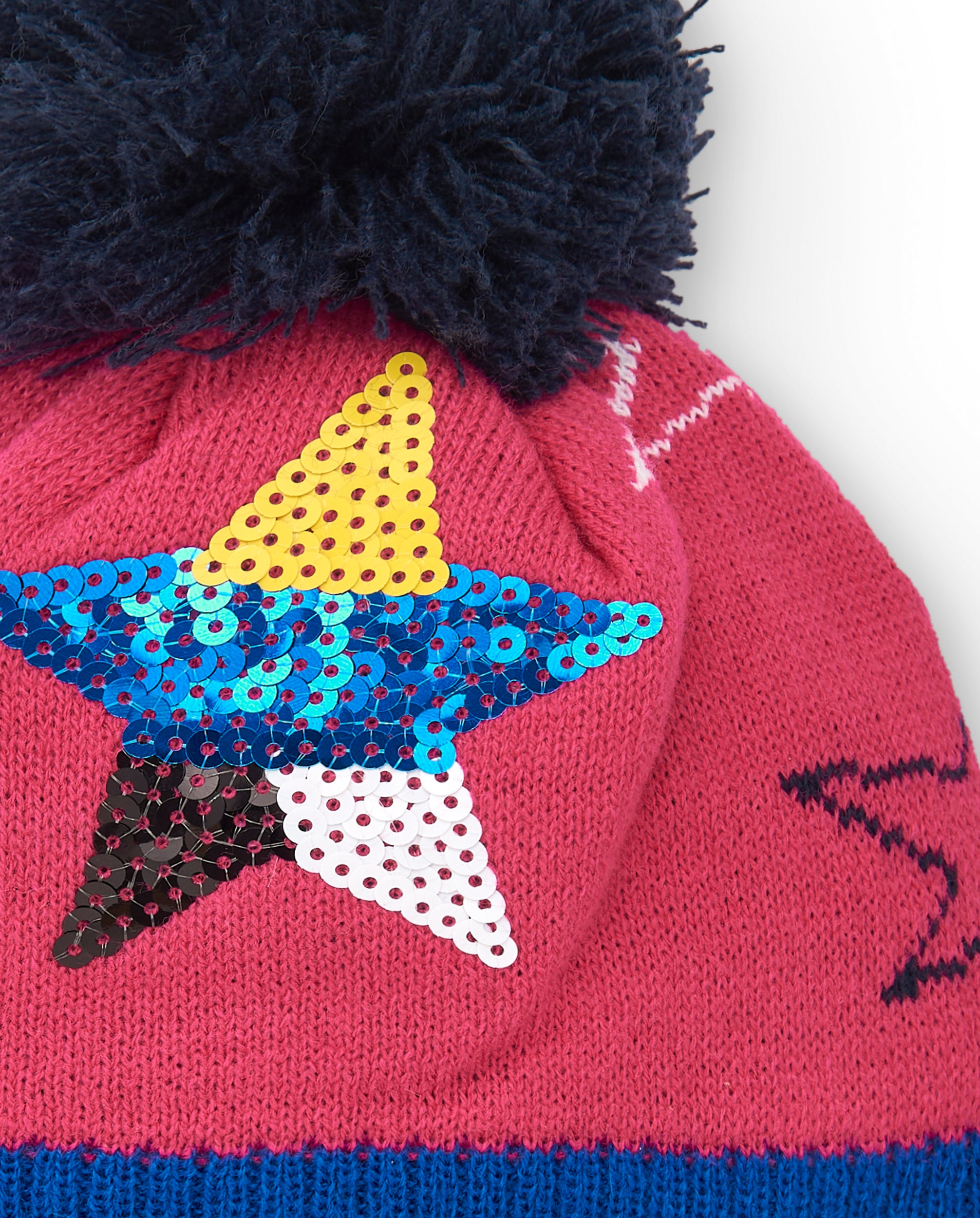 Gorro niña en rosa con estrella de lentejuelas y pompón