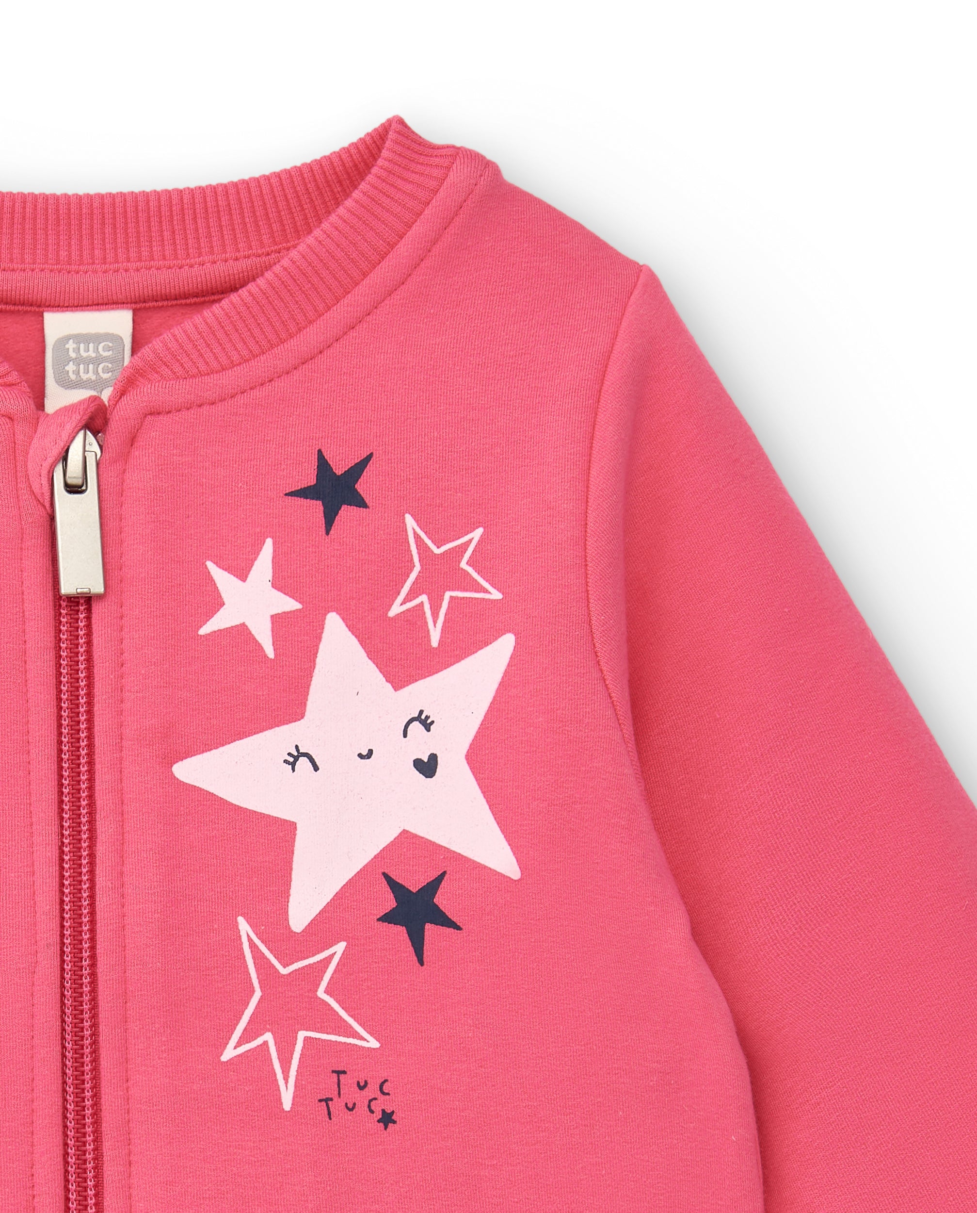 Chaqueta felpa niña en rosa con estrellas y volante colección