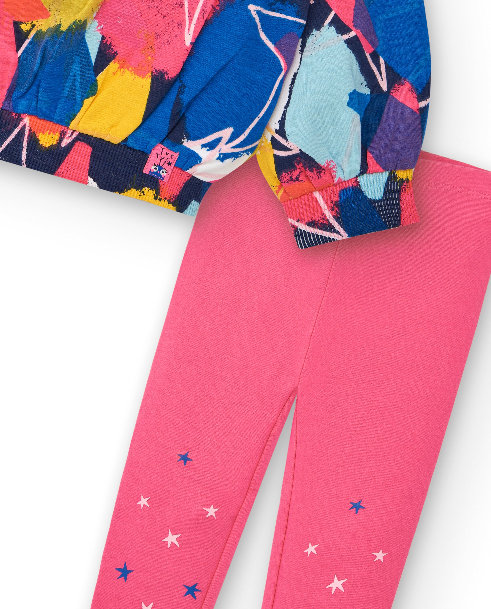 Conjunto de sudadera y leggings niña en rosa y azúl con
