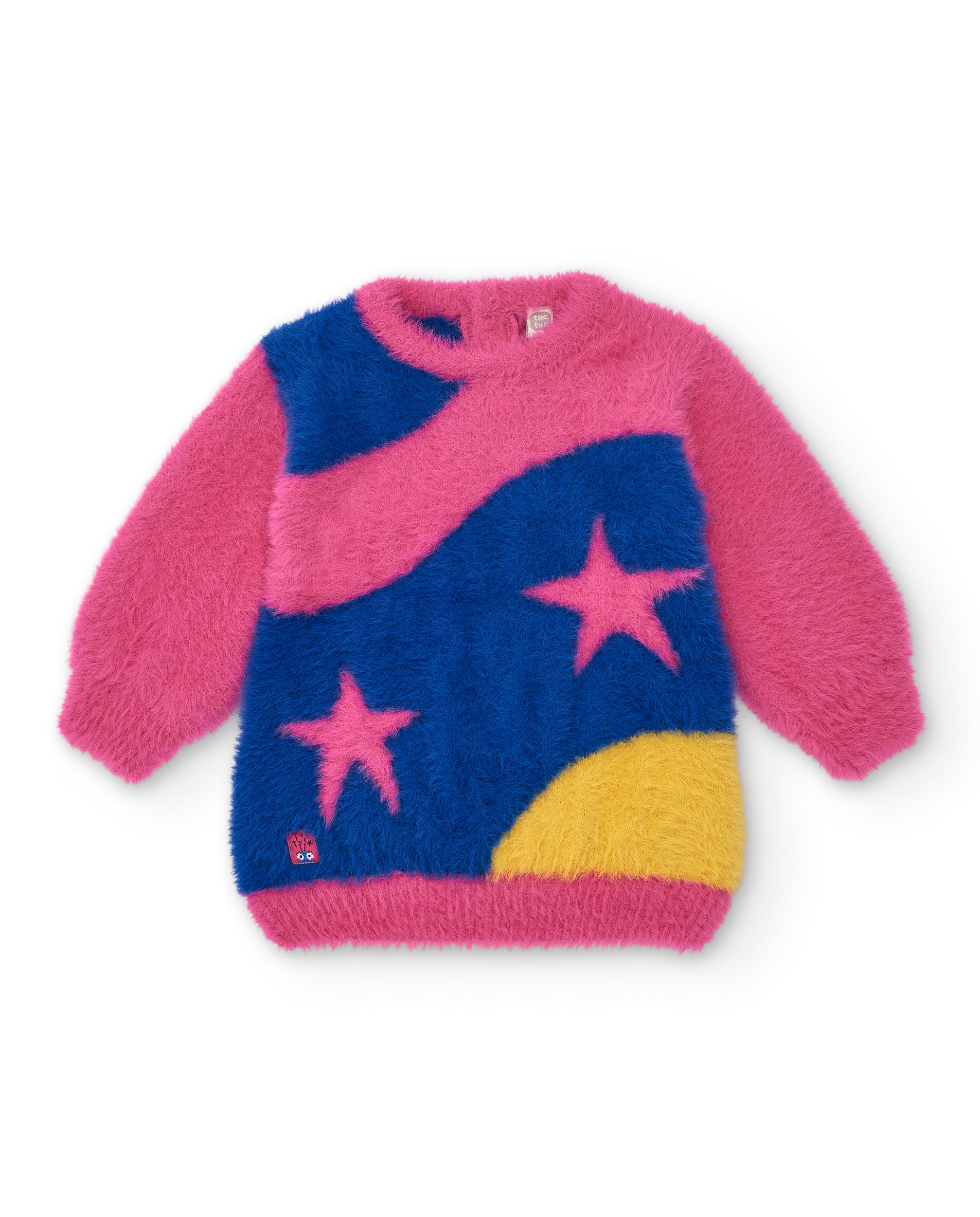 Vestido tricot niña en fucsia con diseño de estrellas colección