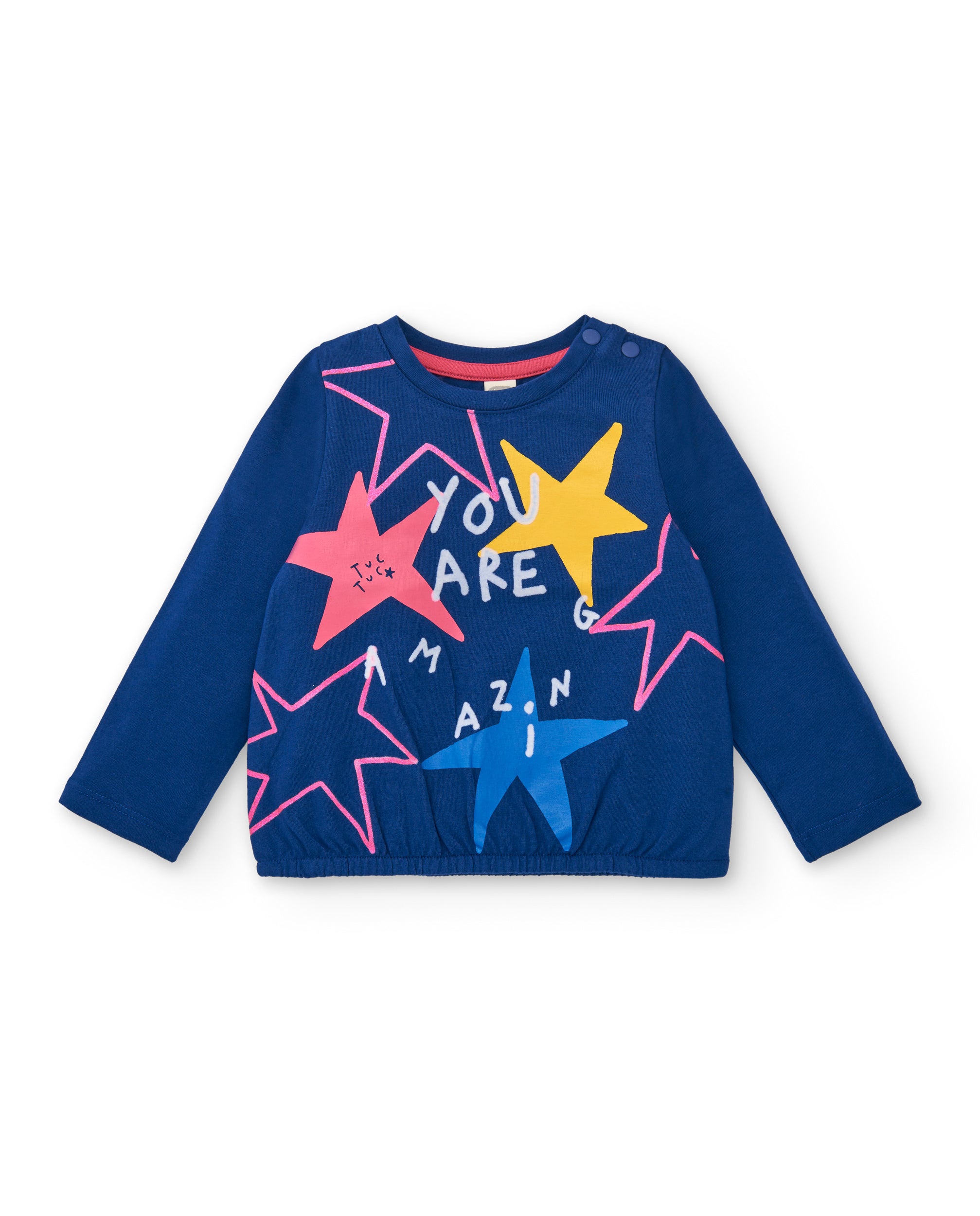 Camiseta niña en azul con estampado de estrellas colección