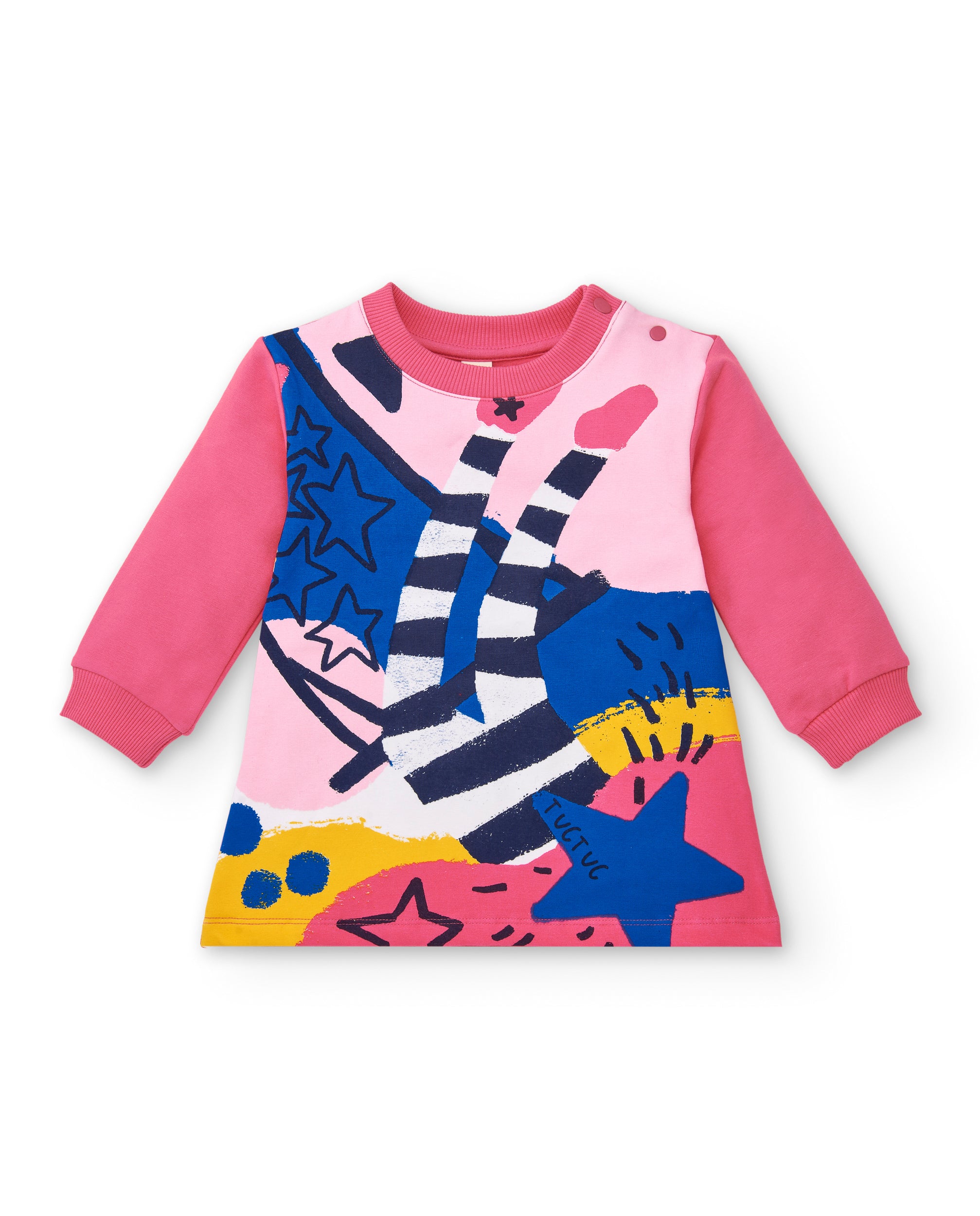 Vestido niña en fucsia con estampado multicolor colección