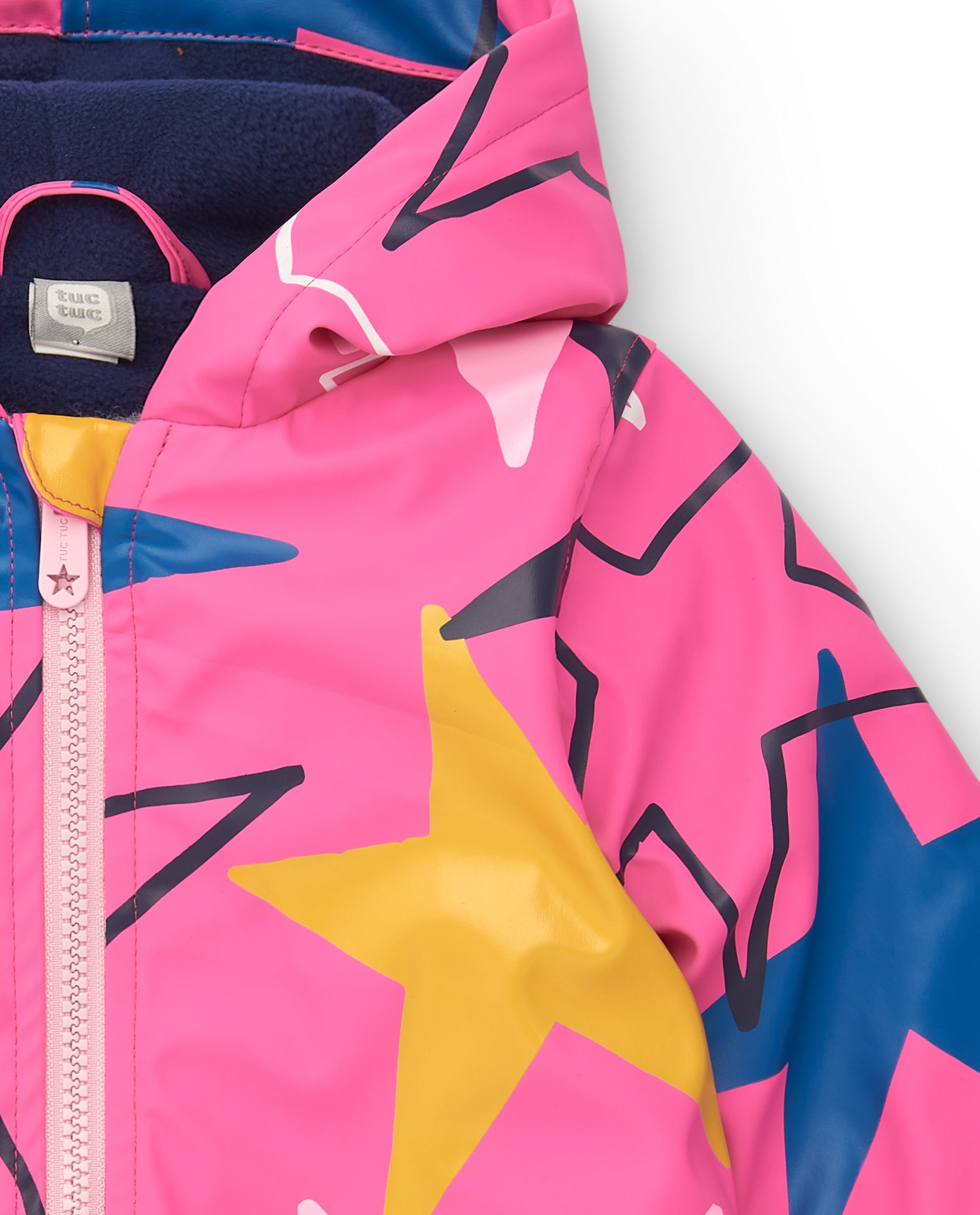 Chaqueta impermeable niña en fucsia con estampado de estrellas