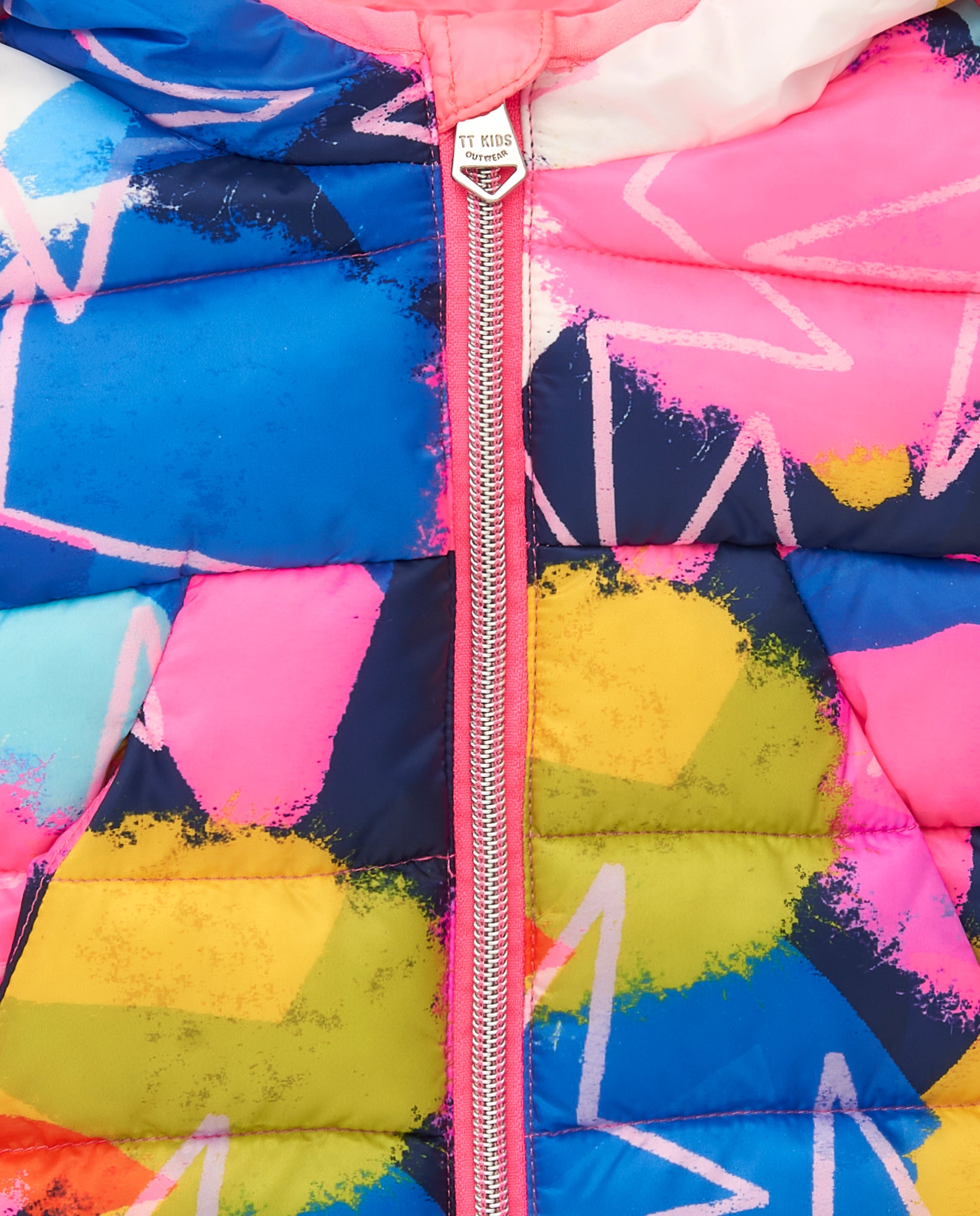 Parka técnica acolchada niña en azul con estampado multicolor