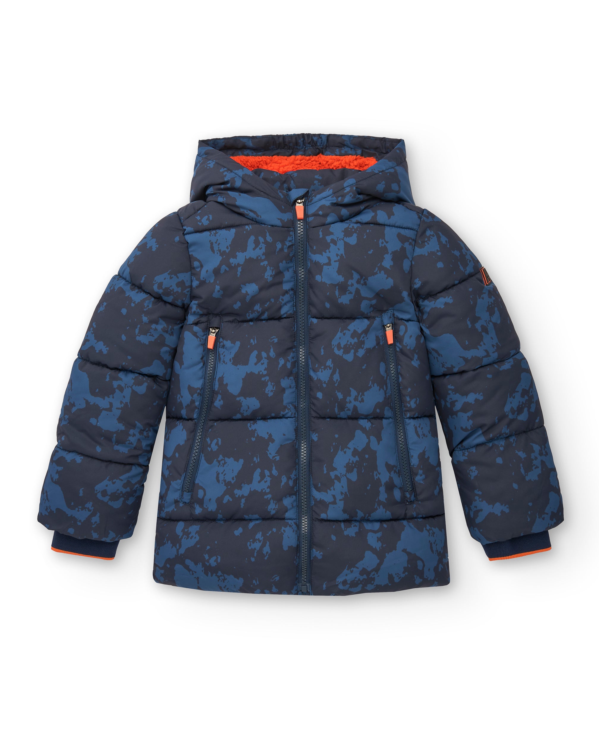 Abrigo acolchado con estampado camuflaje azul para niño