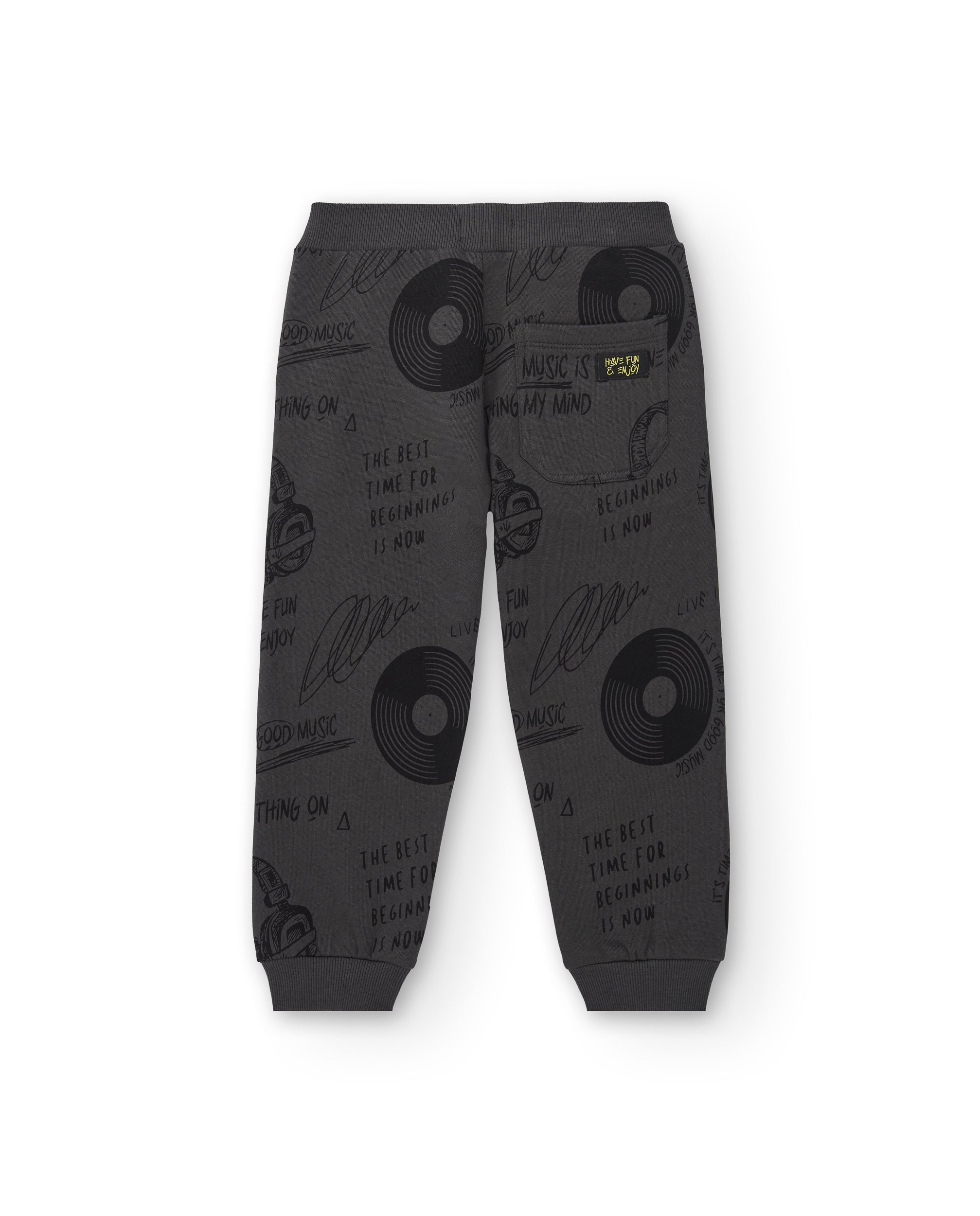 Pantalones de chándal gris oscuro con estampado musical para