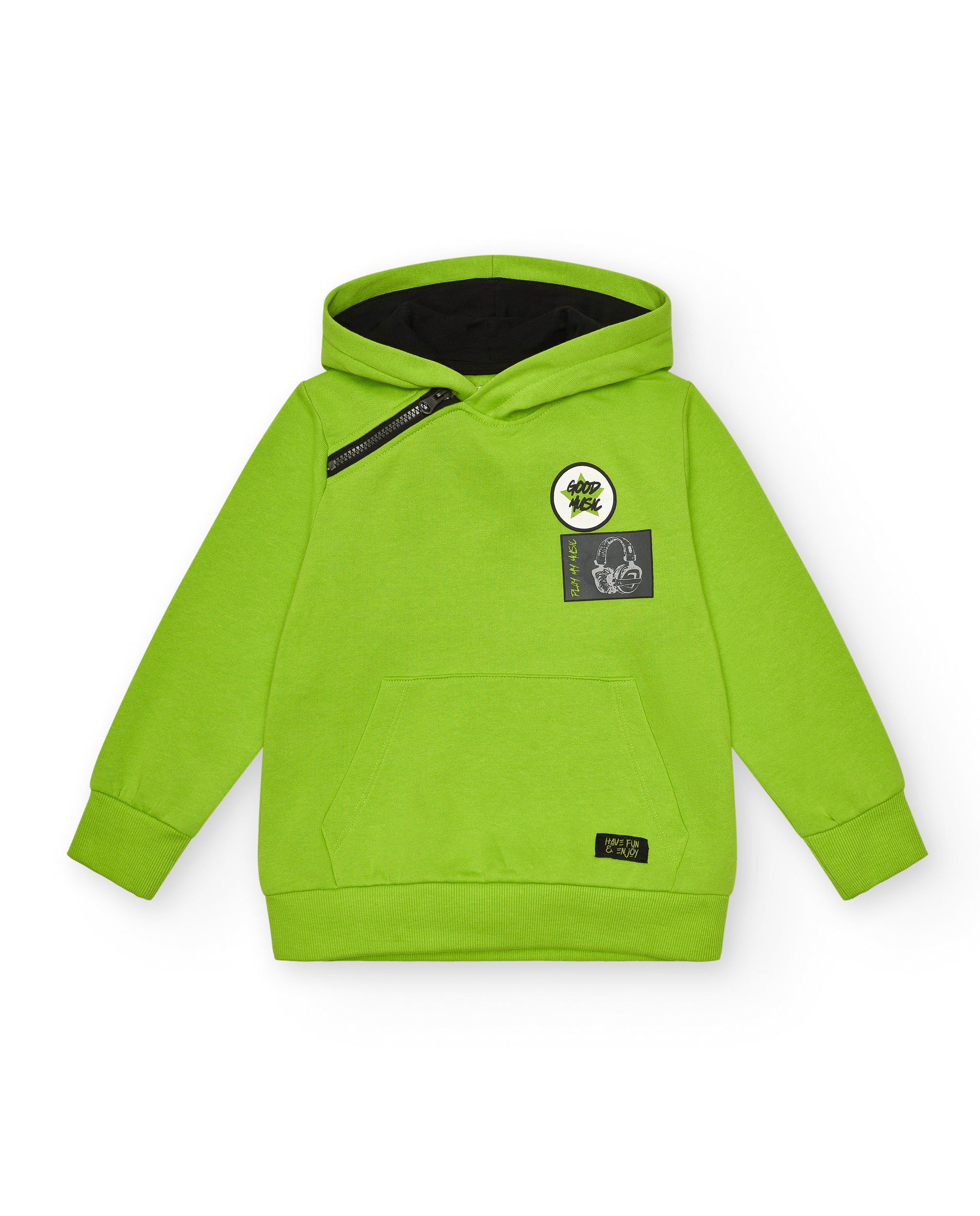Sudadera con capucha verde y detalles gráficos para niño de la