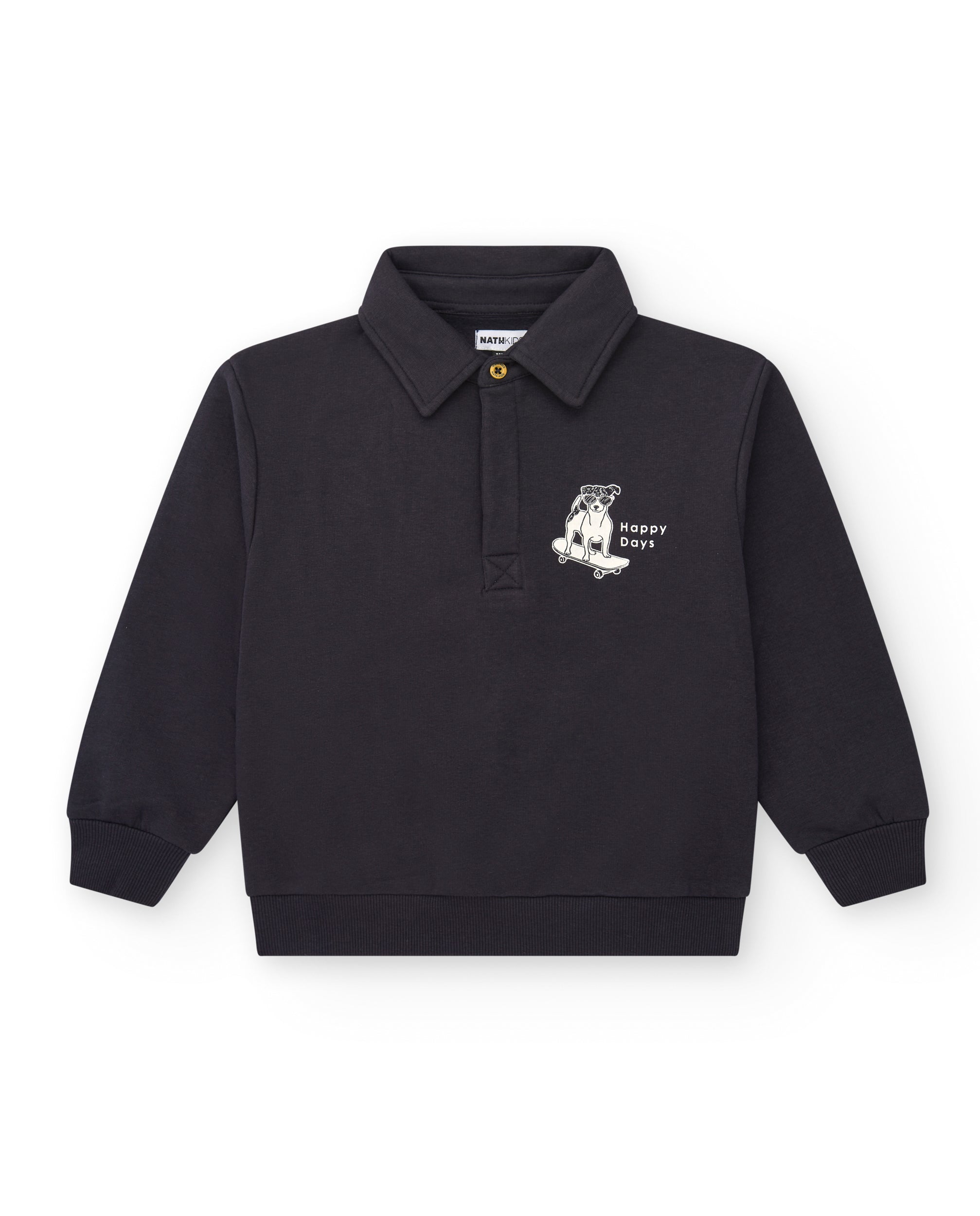 Polo negro de manga larga con estampado "Happy Days" para niño
