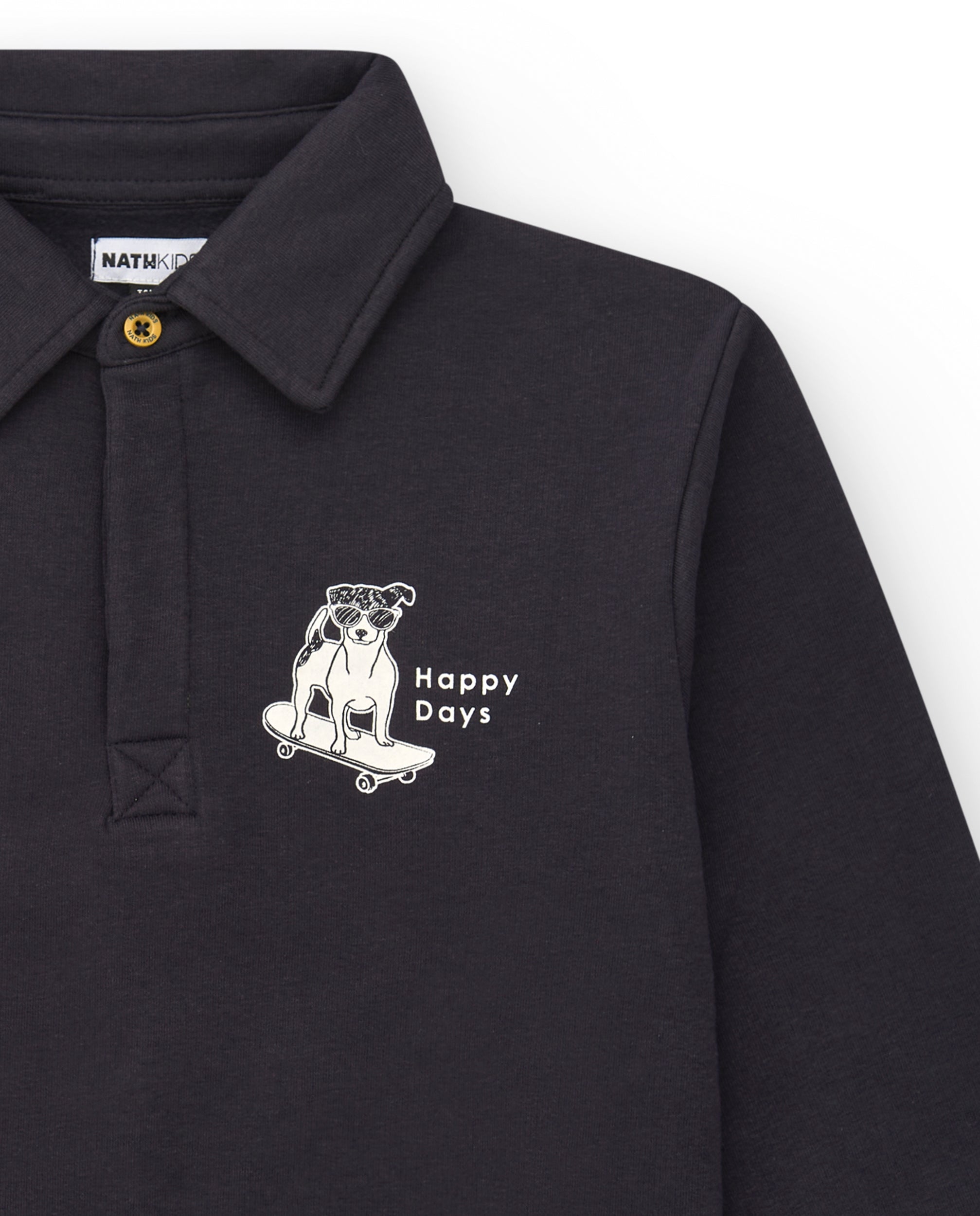 Polo negro de manga larga con estampado "Happy Days" para niño