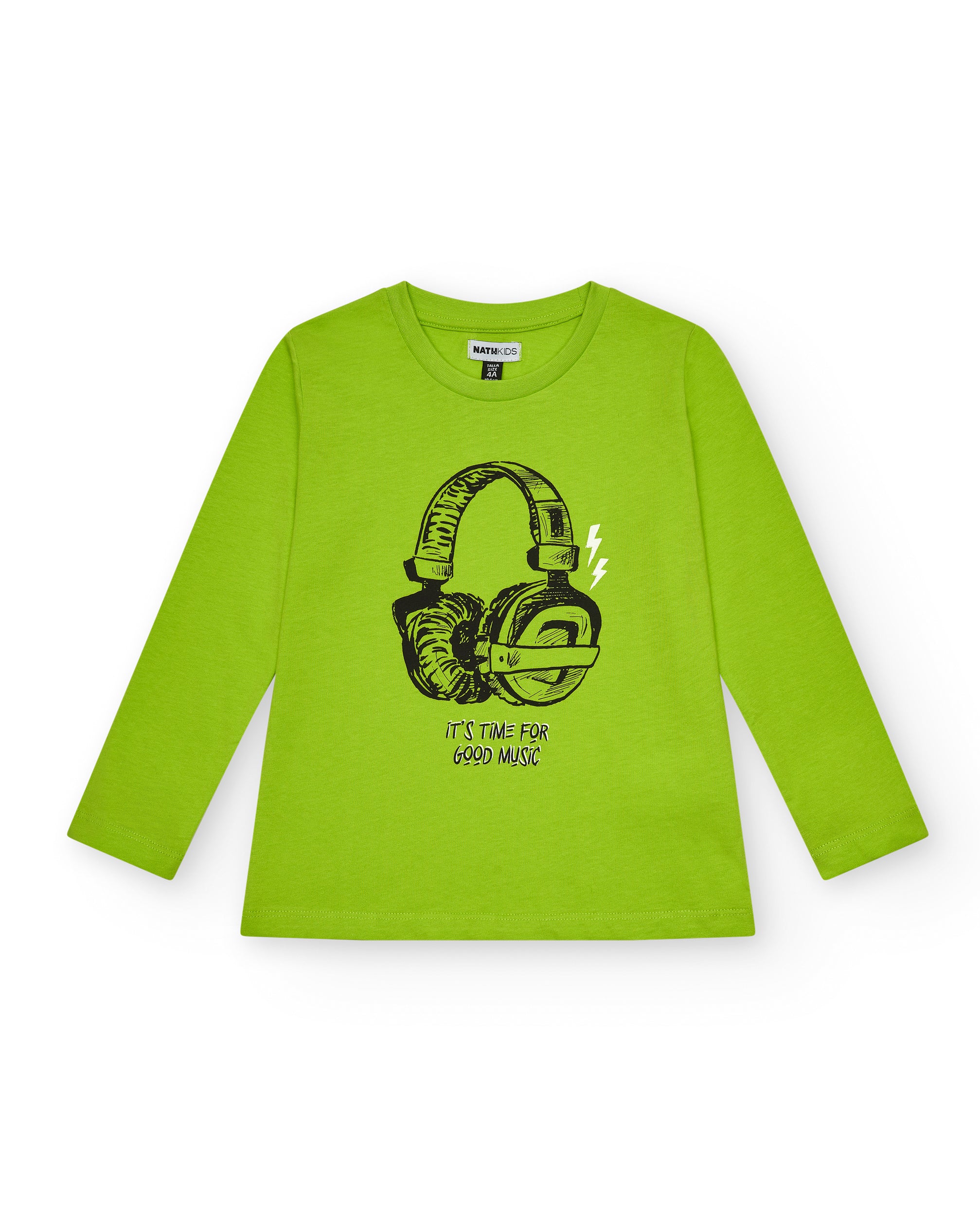 Camiseta verde con estampado de auriculares "It's Time for Good