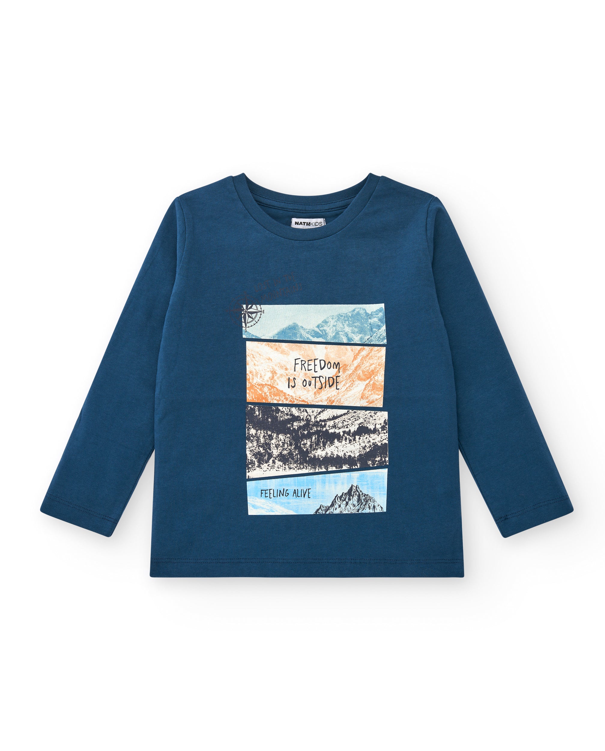 Camiseta azul con estampado de paisajes para niño colección