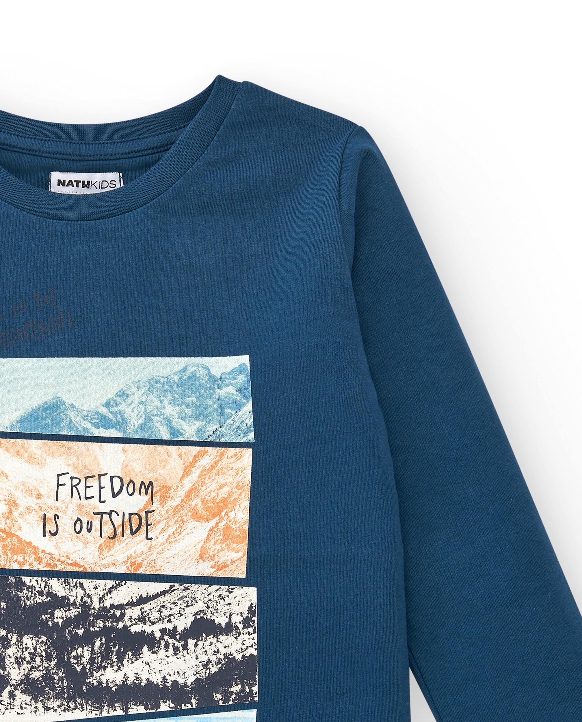Camiseta azul con estampado de paisajes para niño colección