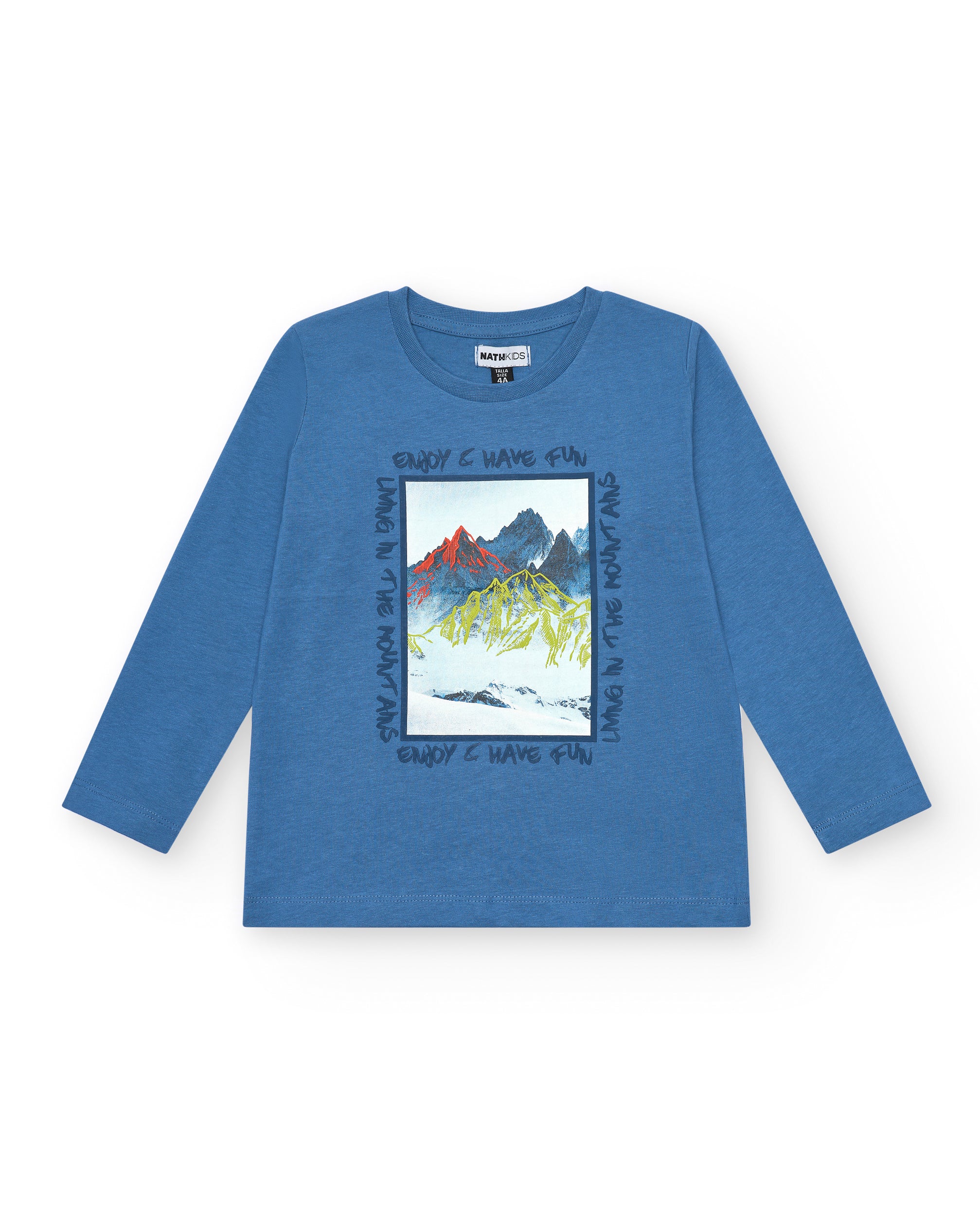 Camiseta azul con estampado de montañas para niño colección