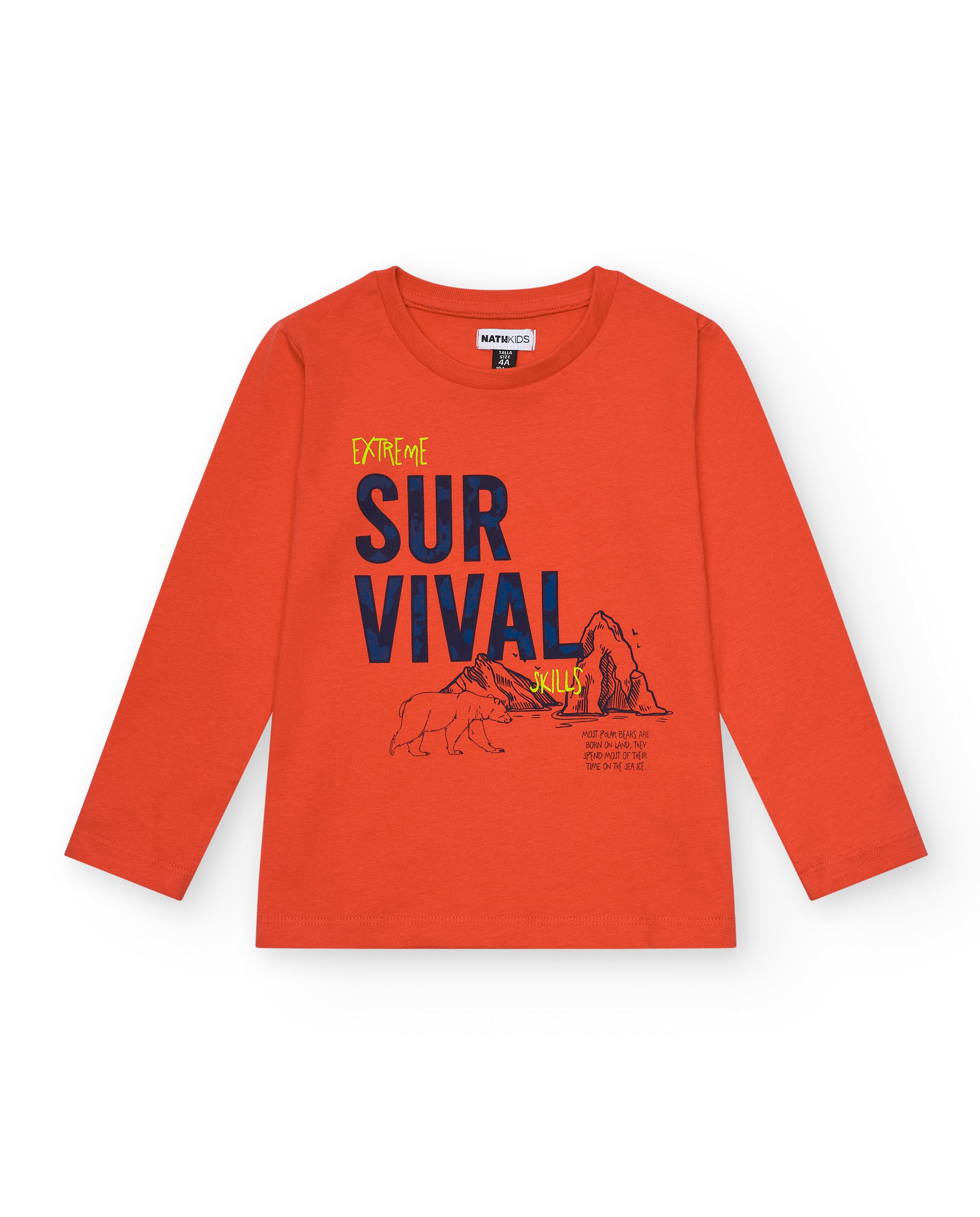 Camiseta naranja con estampado "Survival Skills" para niño
