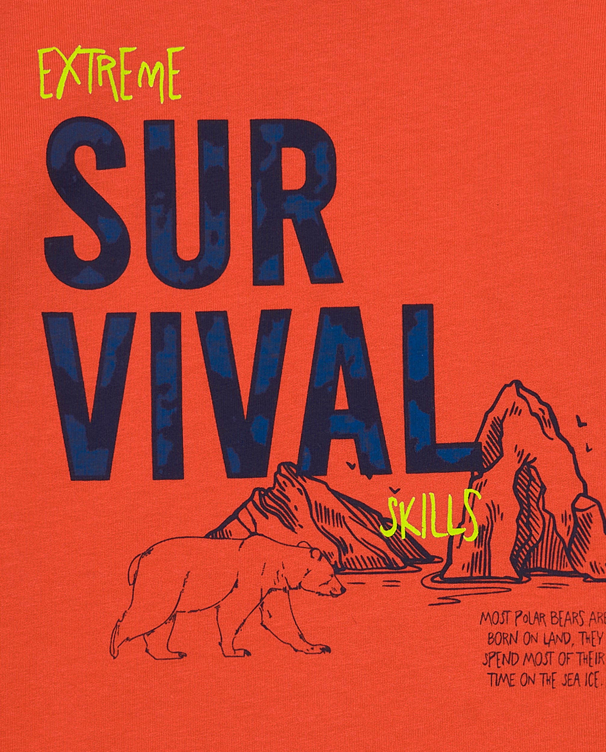 Camiseta naranja con estampado "Survival Skills" para niño