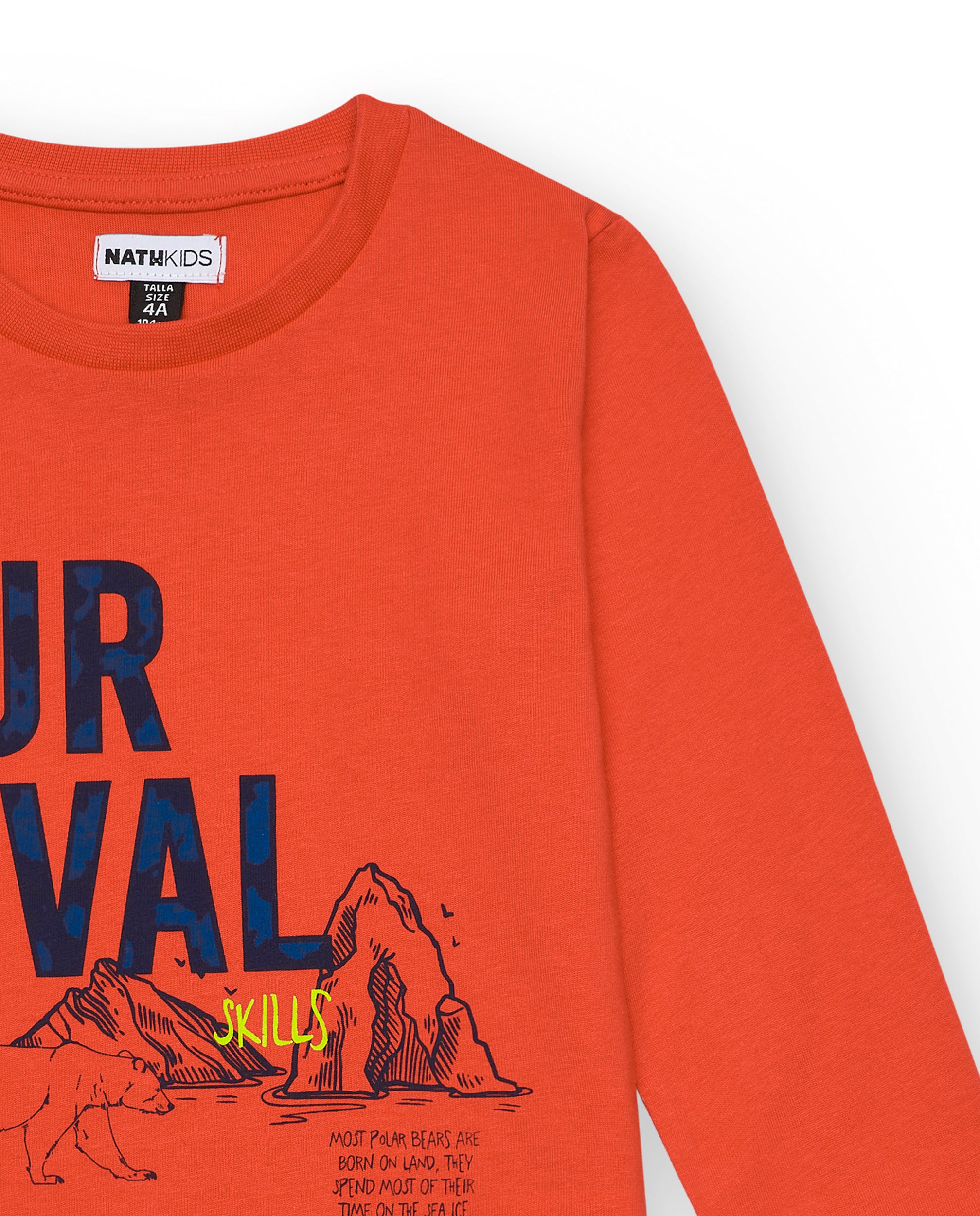 Camiseta naranja con estampado "Survival Skills" para niño