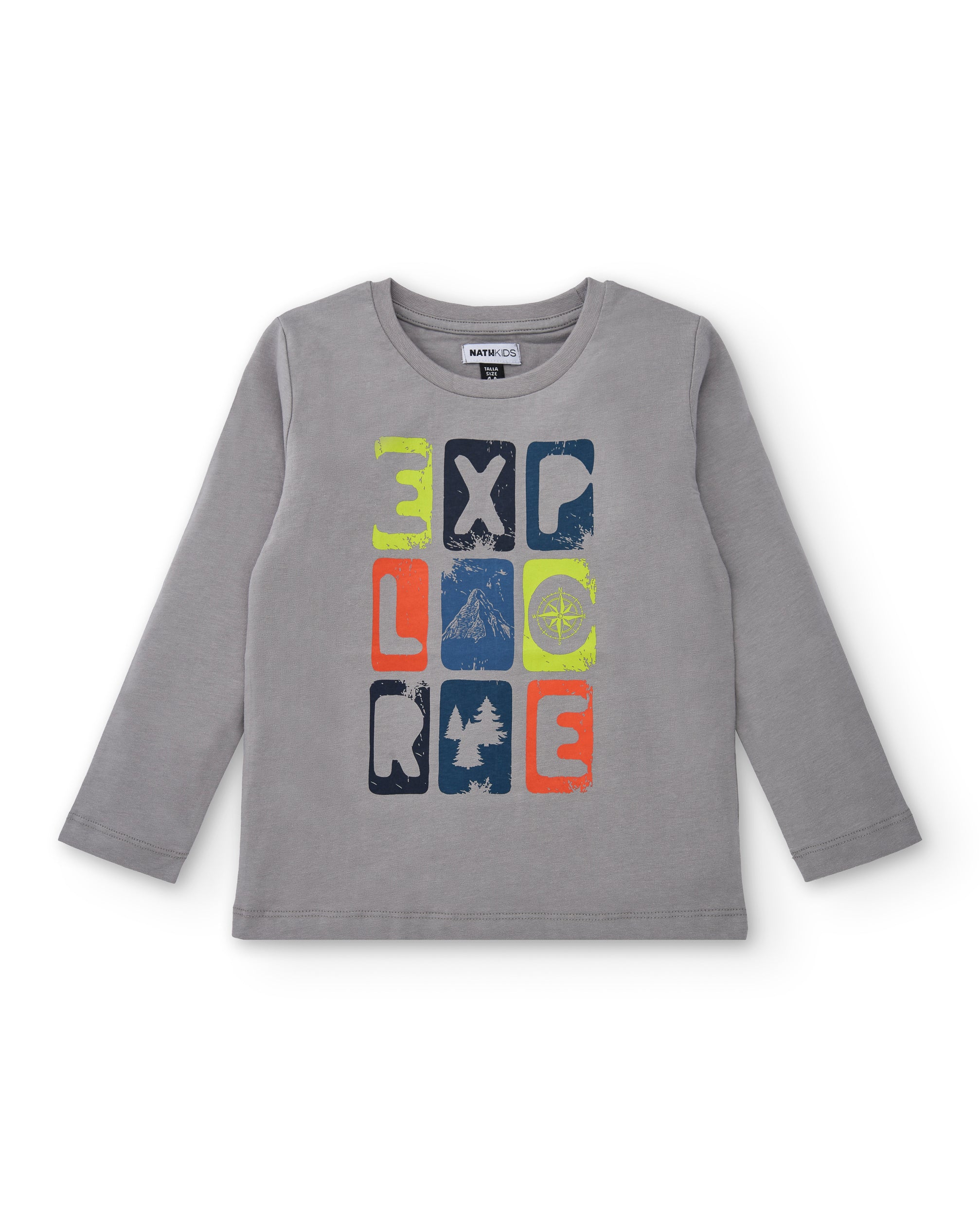 Camiseta gris con estampado "Explore" para niño colección Made