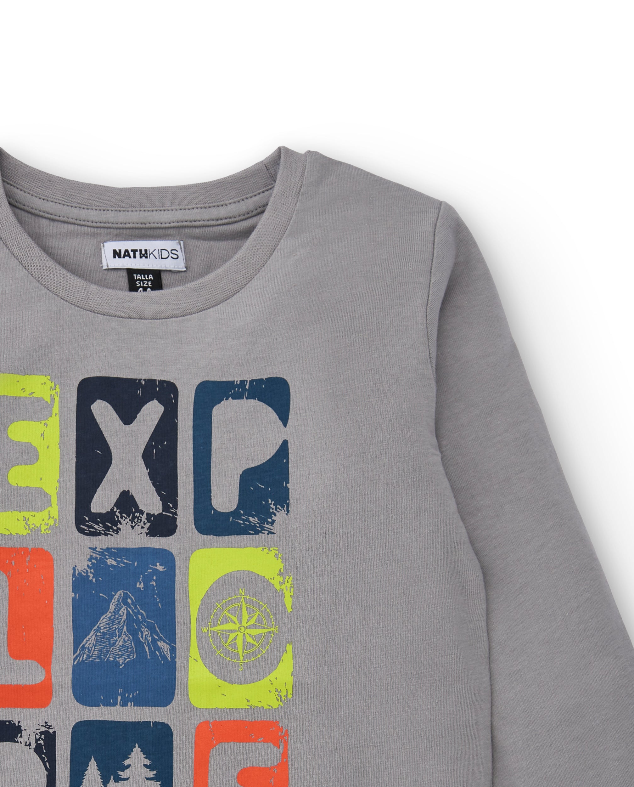 Camiseta gris con estampado "Explore" para niño colección Made