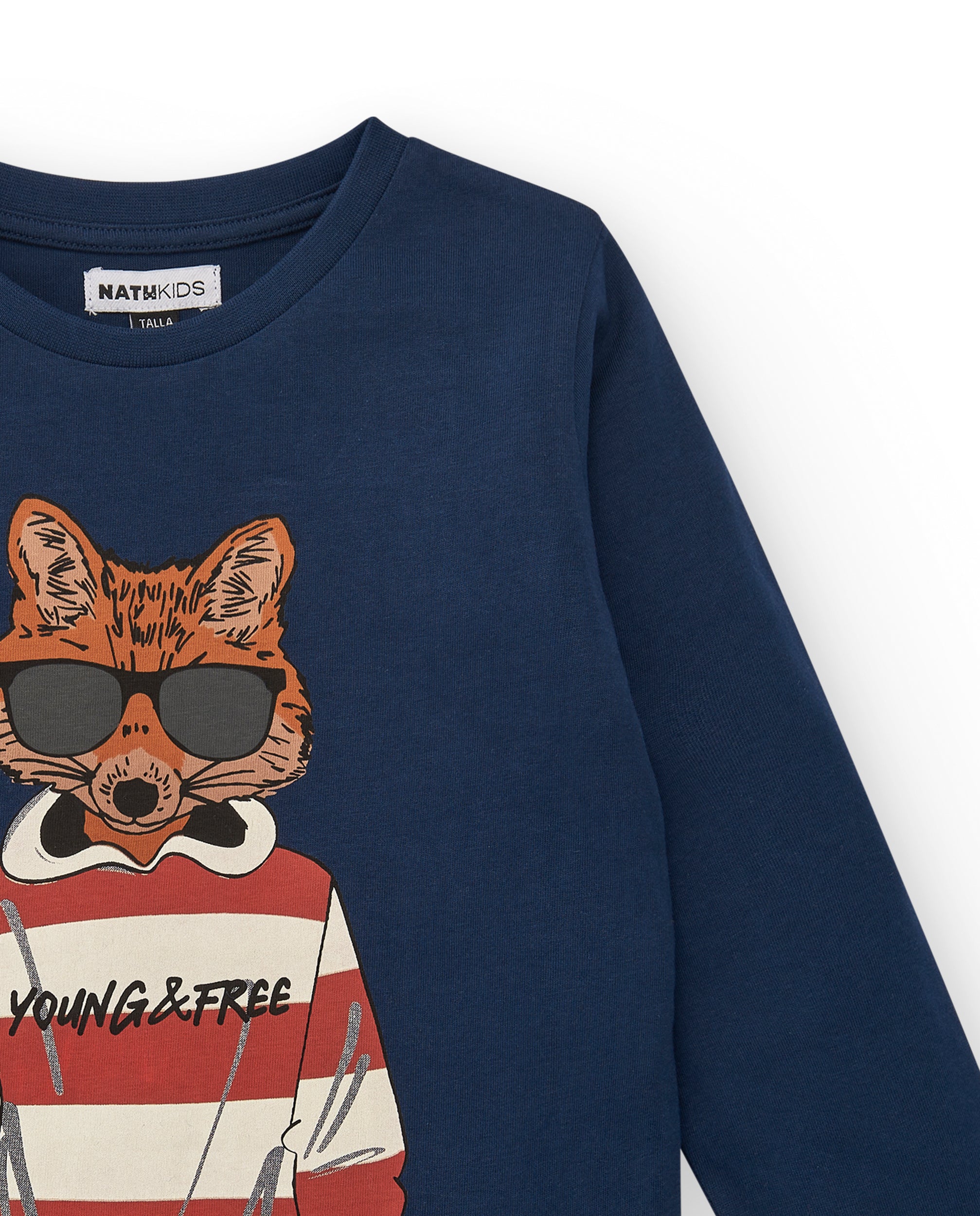 Camiseta azul con estampado de zorro para niño de la colección