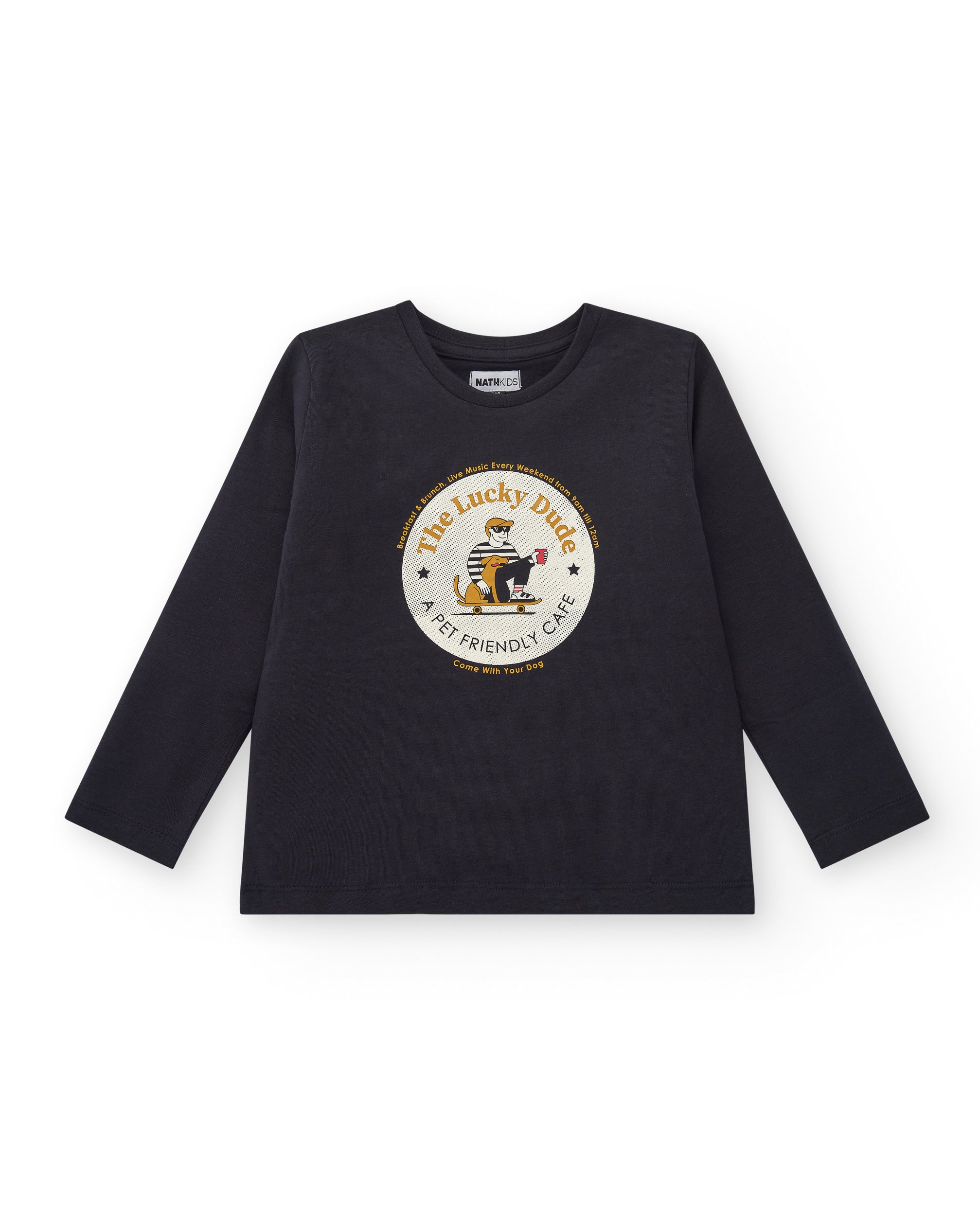 Camiseta negra de manga larga para niño con estampado The Lucky