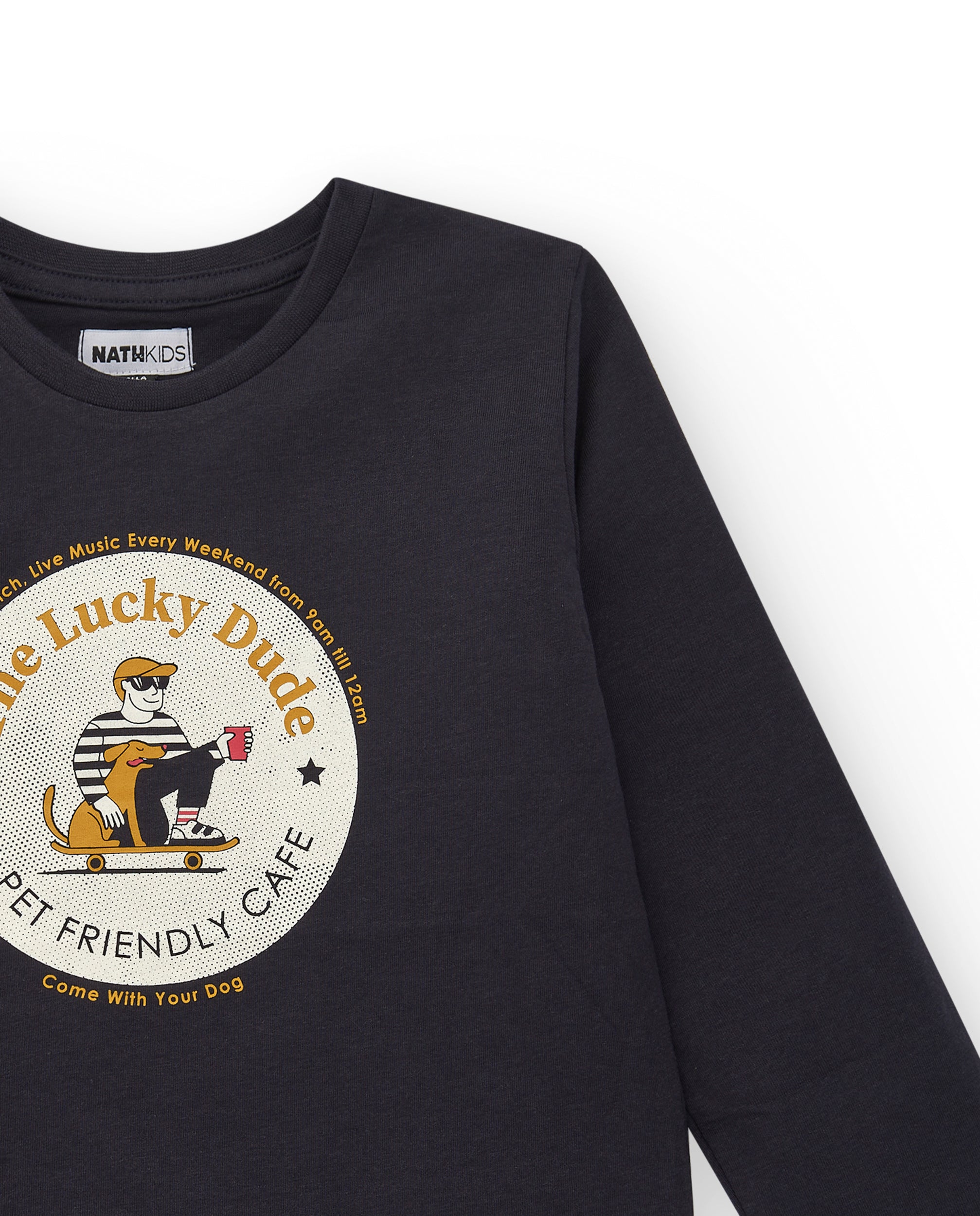 Camiseta negra de manga larga para niño con estampado The Lucky