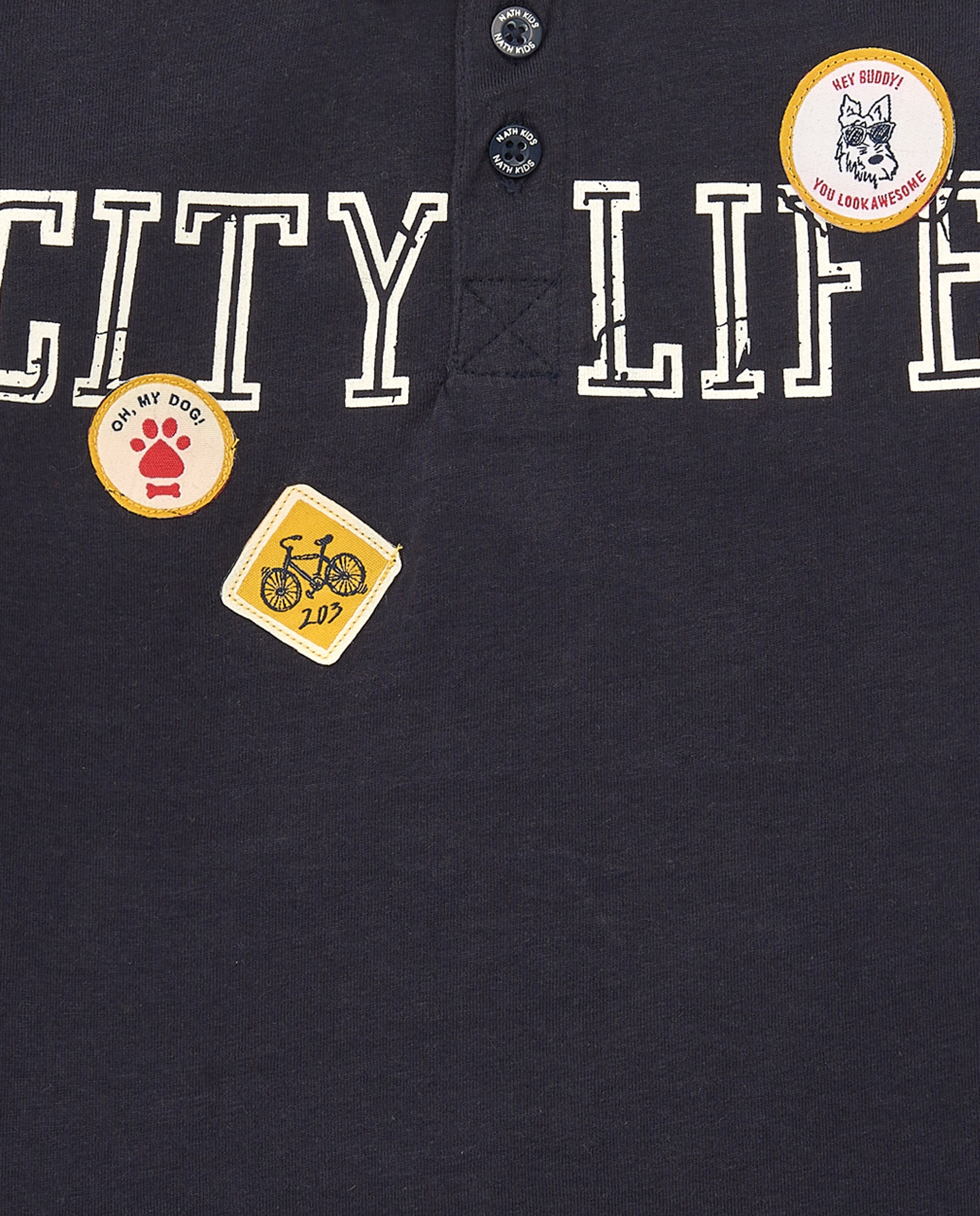 Polo negro de manga larga para niño con estampado City Life