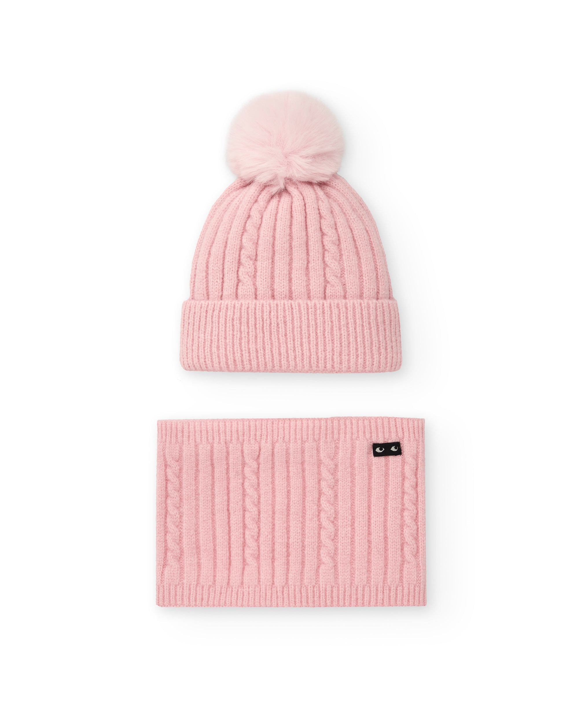 Gorro y bufanda rosa con pompón para niña de la colección