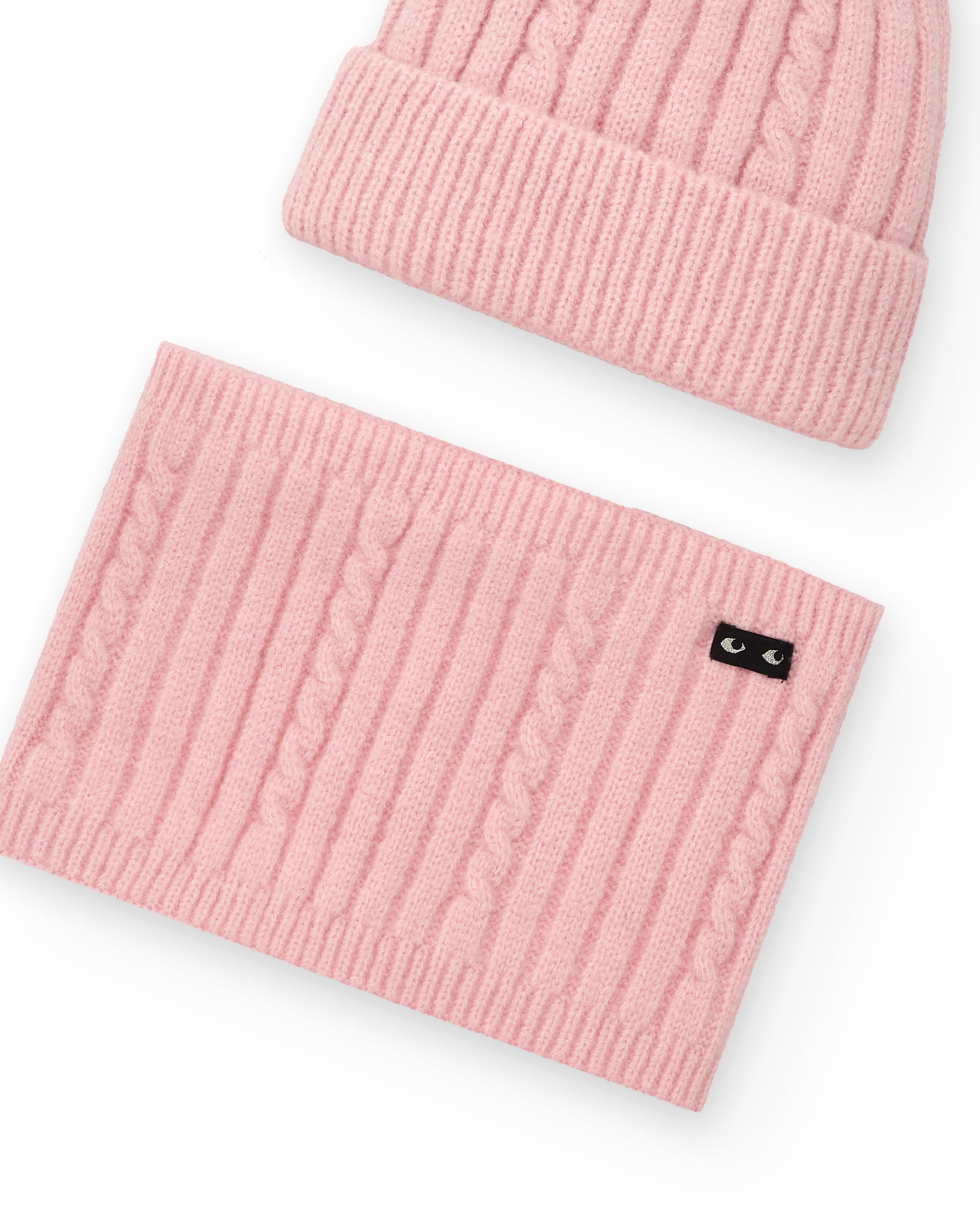 Gorro y bufanda rosa con pompón para niña de la colección