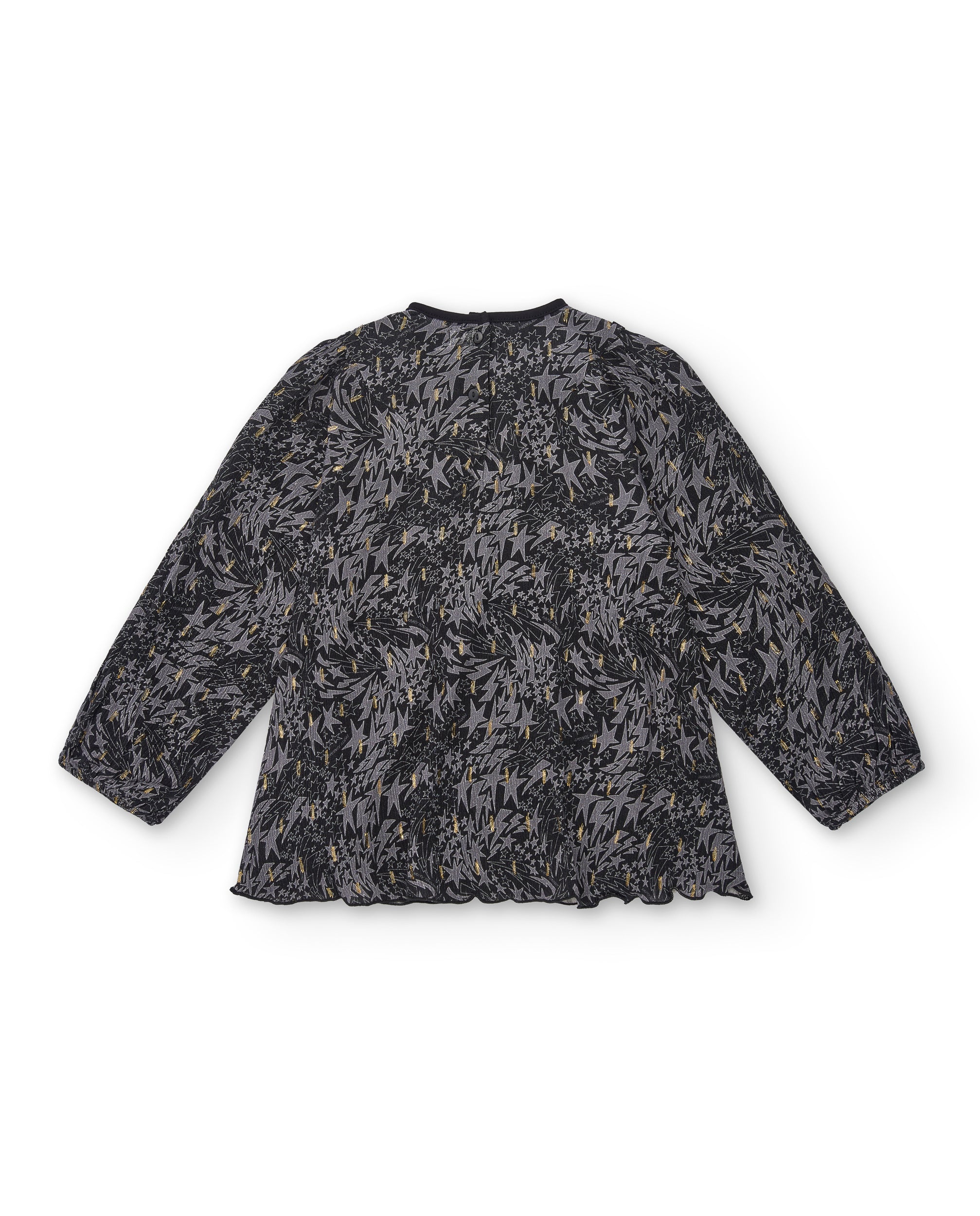 Blusa estampada en negro con detalles de apliques brillantes
