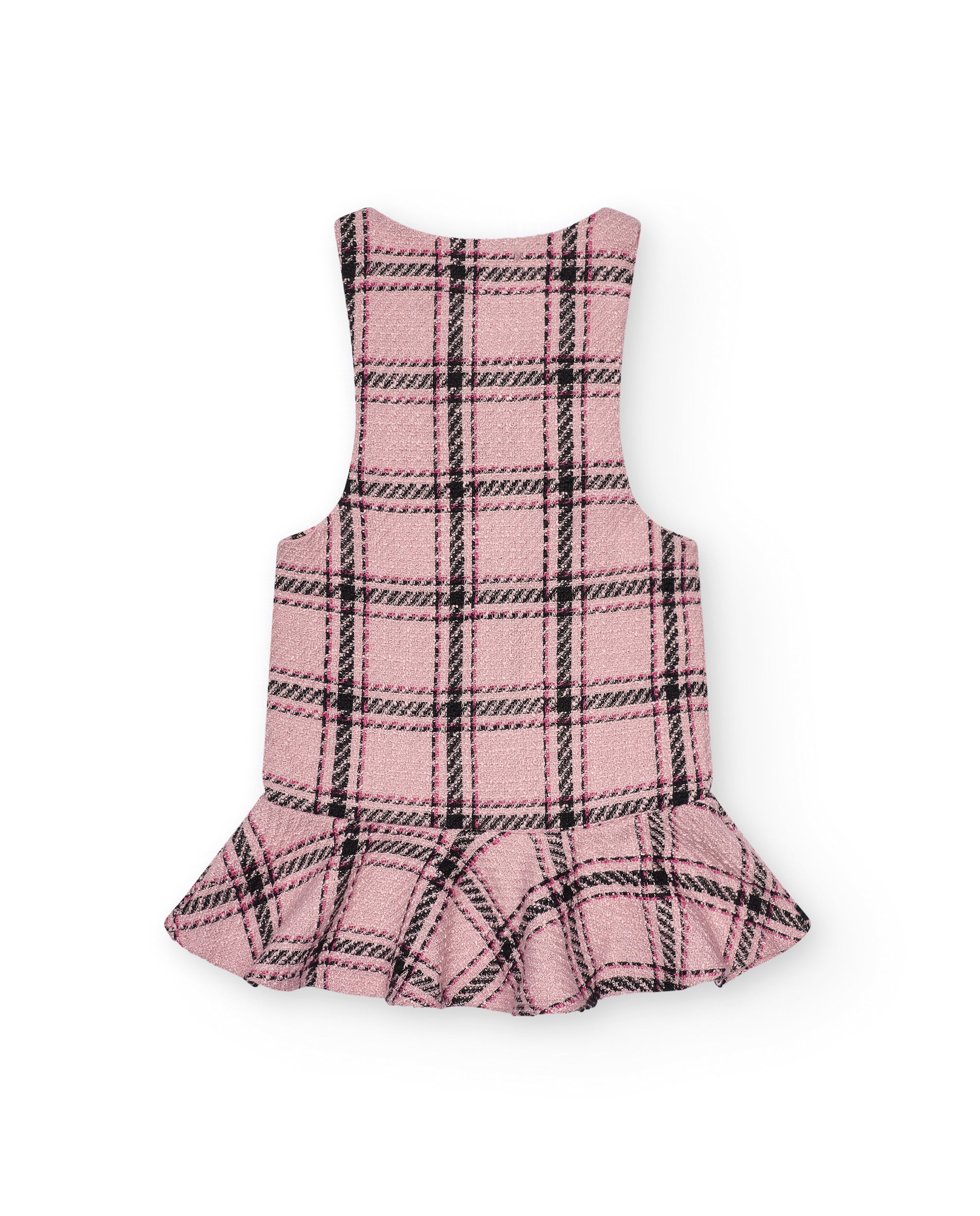 Vestido de cuadros en tonos rosa con volante para niña de la