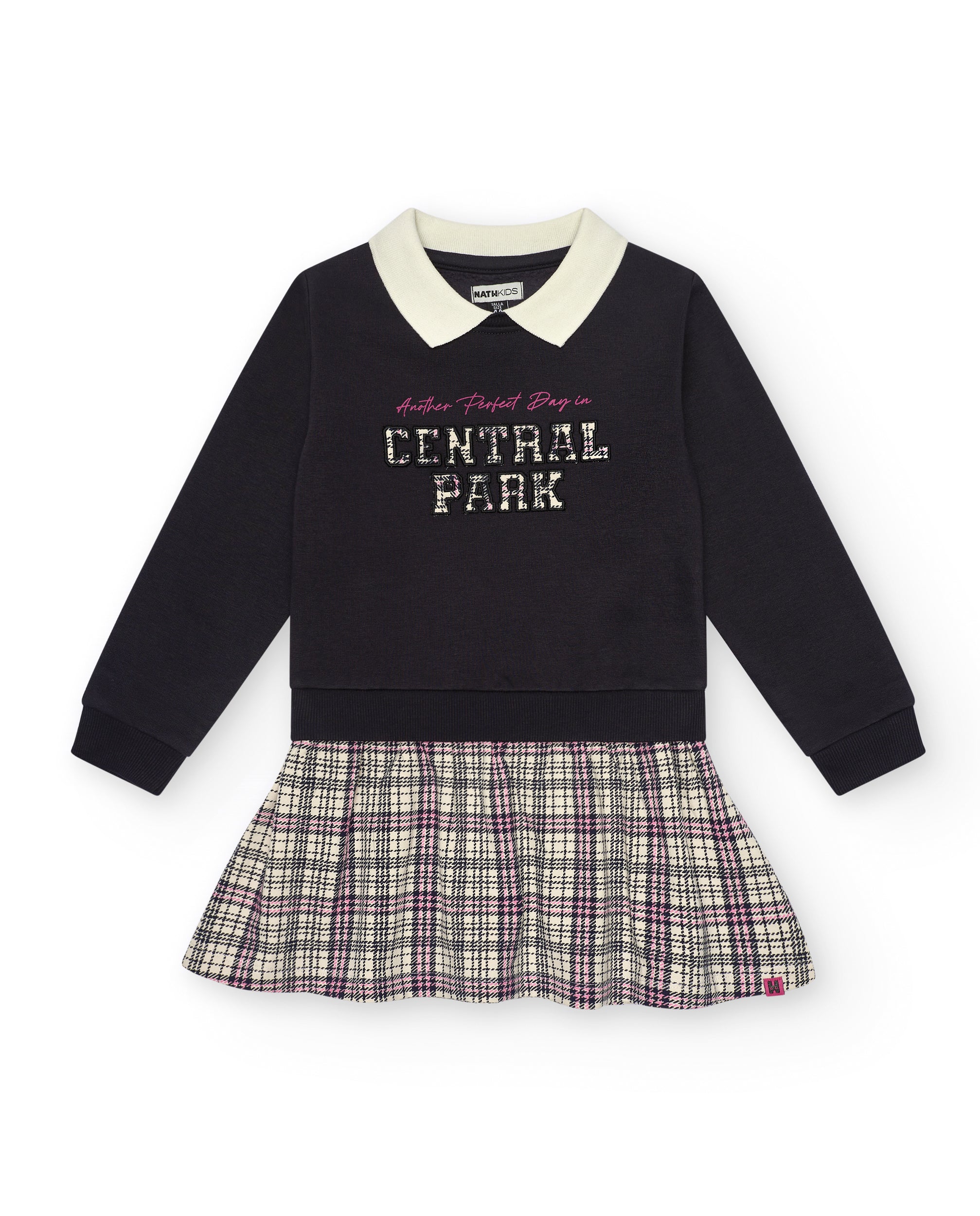 Vestido de punto con falda de cuadros para niña de la colección