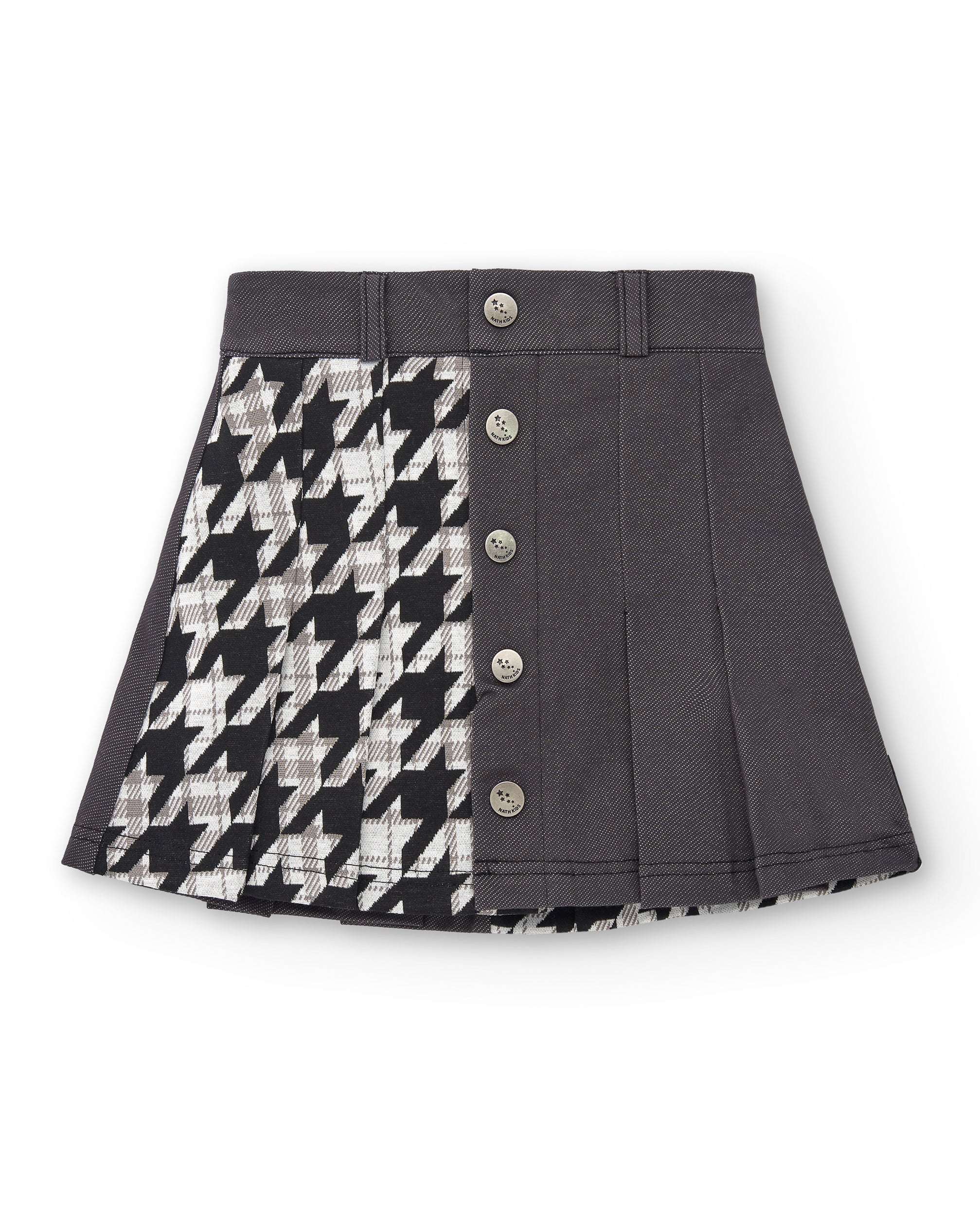 Falda de sarga con detalle de botones y estampado pata de gallo