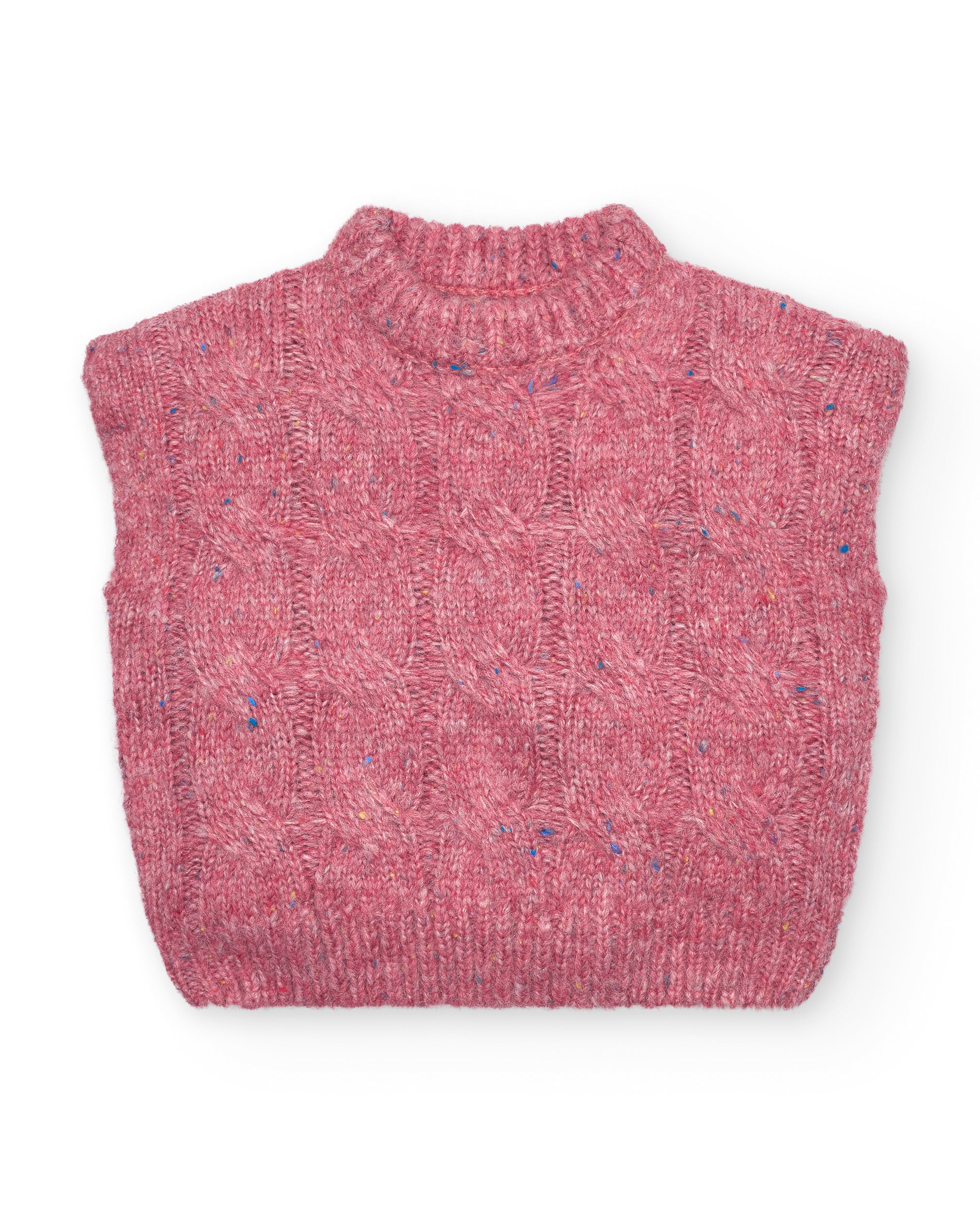Chaleco de punto trenzado en rosa para niña de la colección