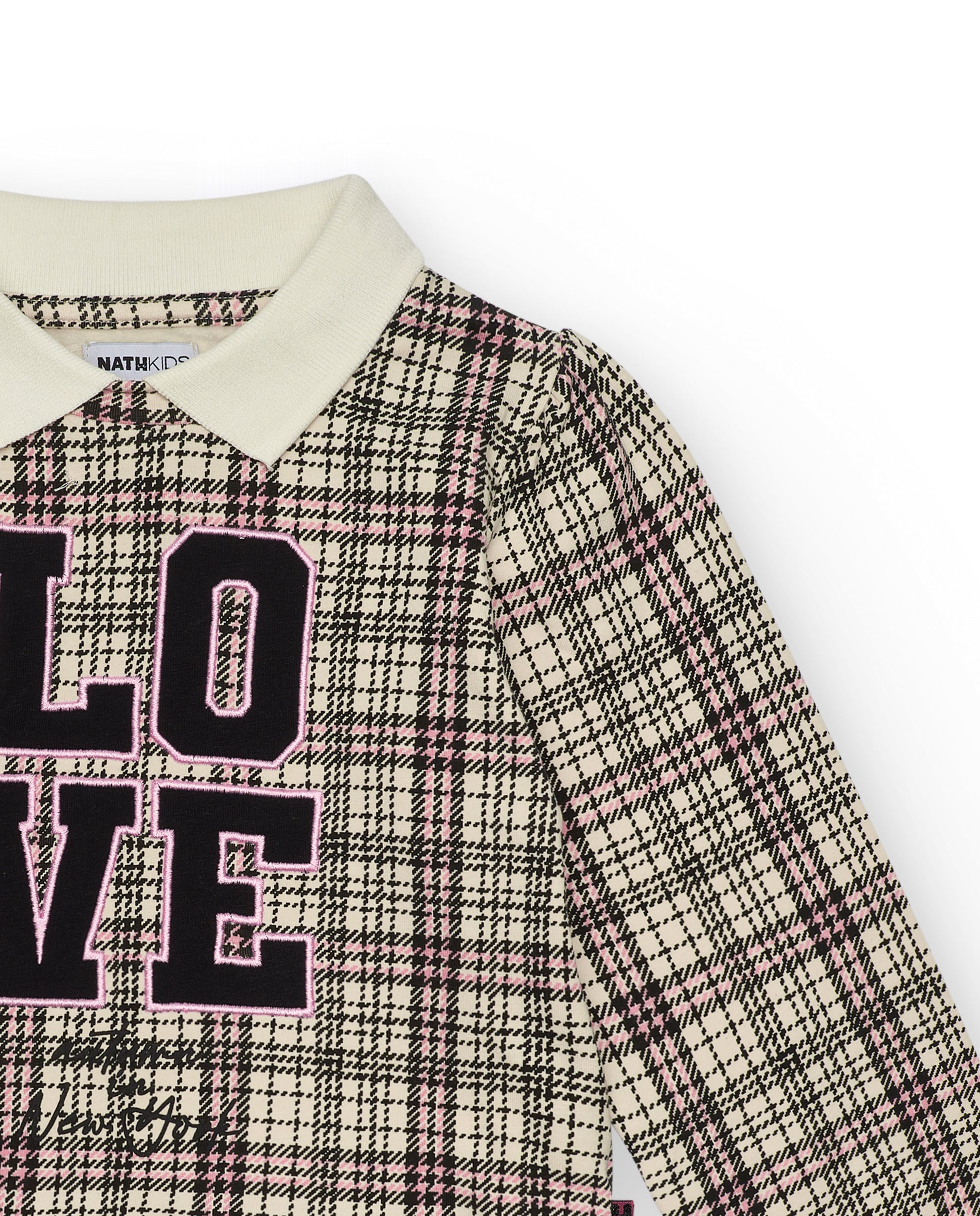 Sudadera con cuello camisero y estampado de cuadros para niña