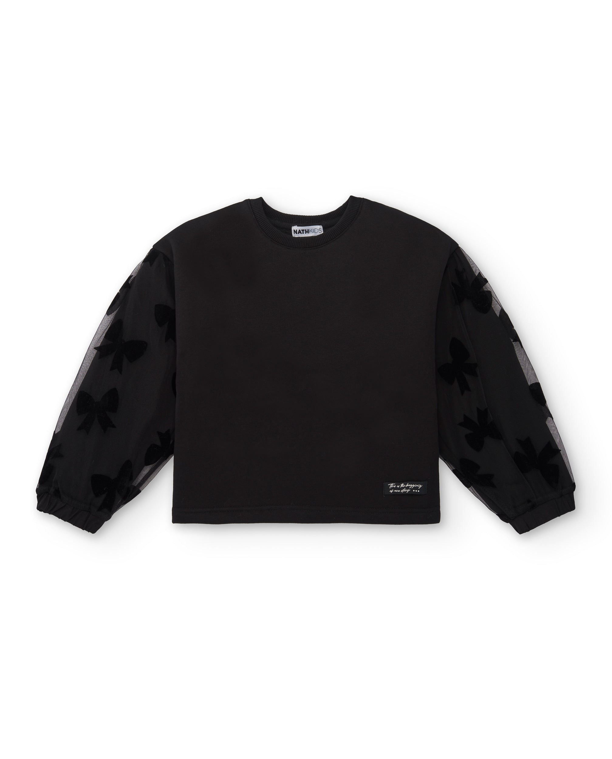 Sudadera negra con mangas de tul y lazos para niña colección