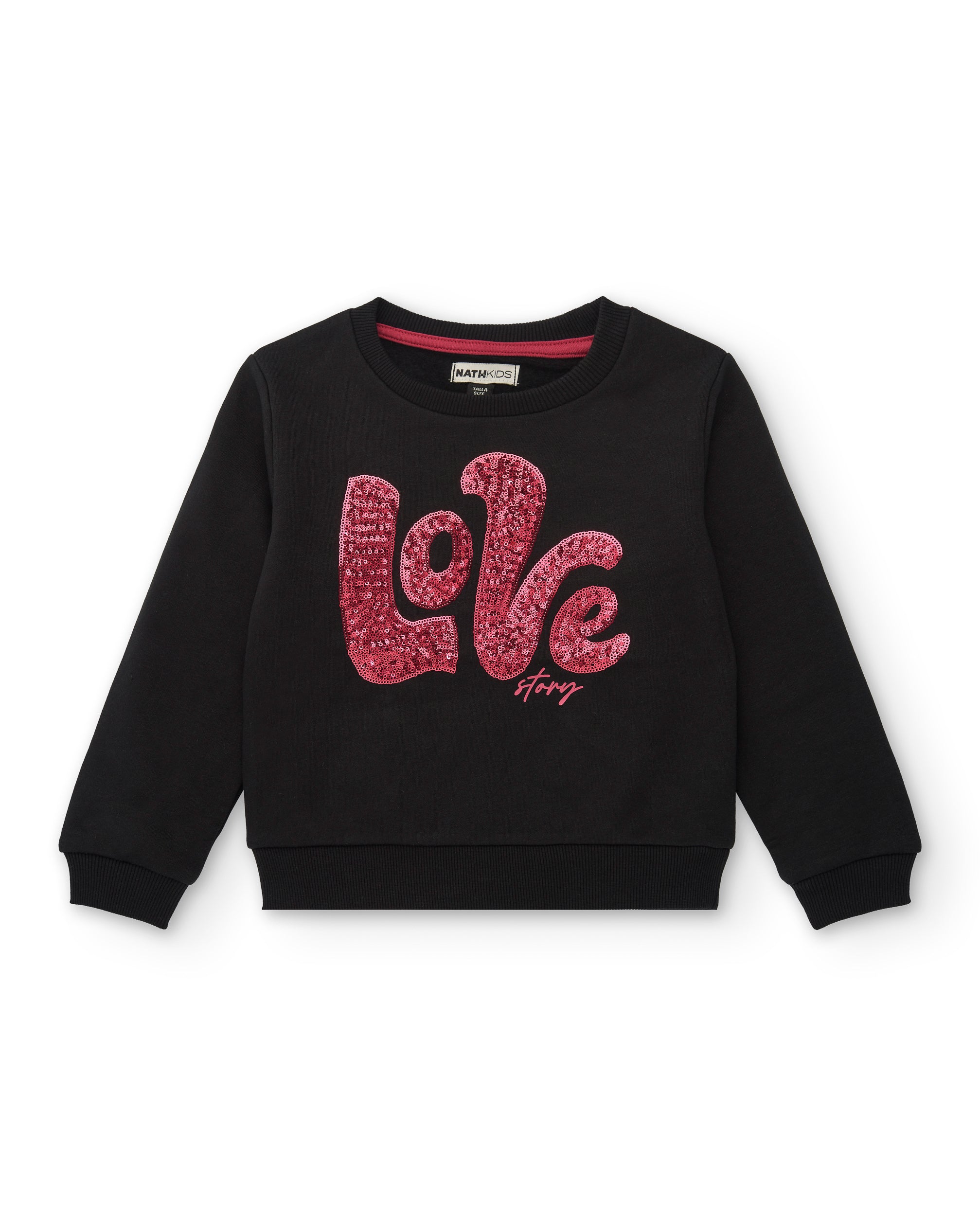 Sudadera negra con estampado "Love Story" en rosa para niña
