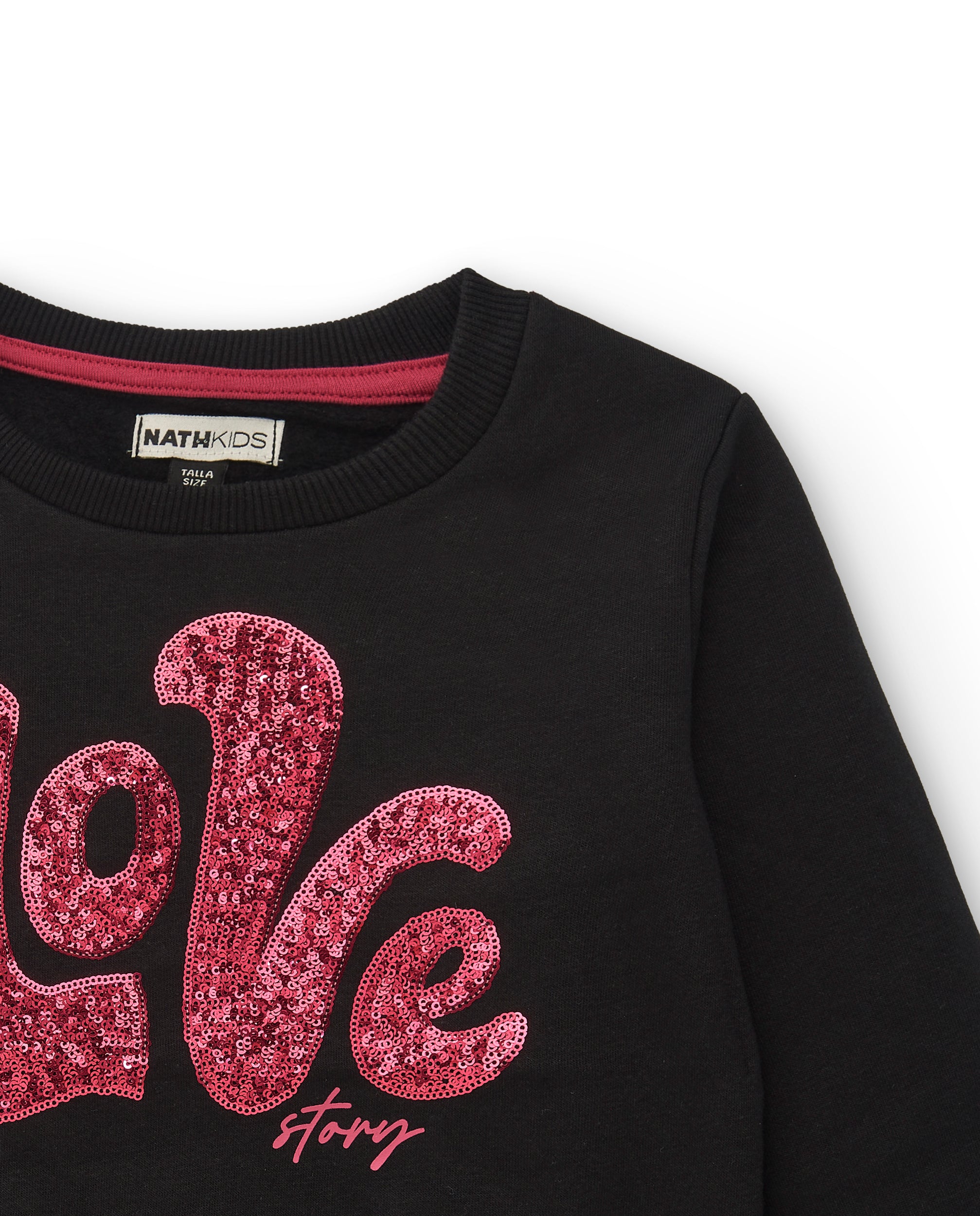Sudadera negra con estampado "Love Story" en rosa para niña