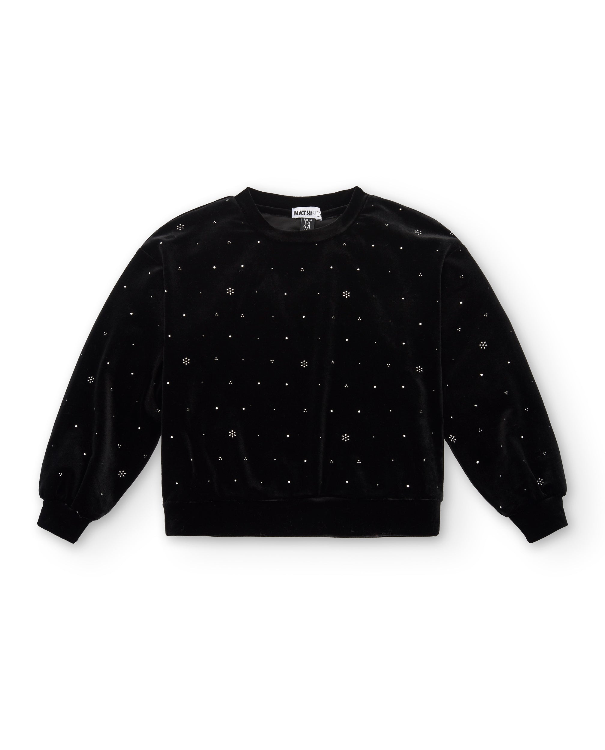Sudadera de terciopelo negro con detalles de cristales para