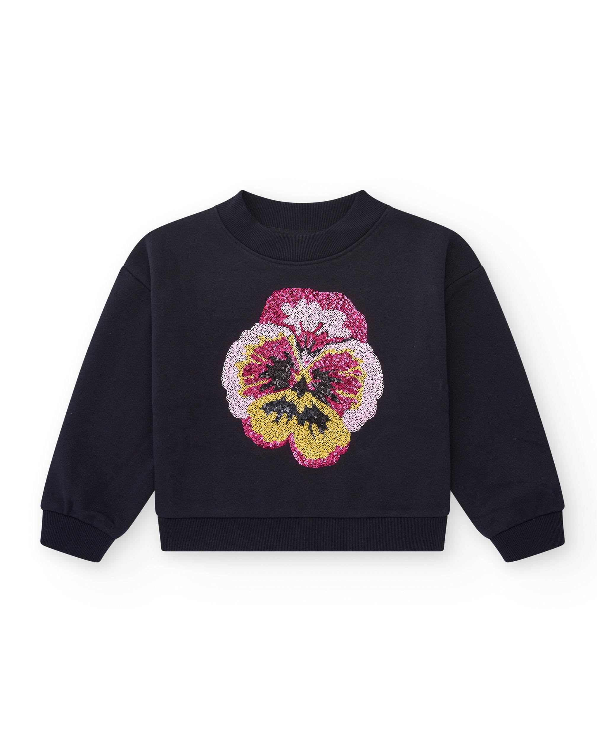 Sudadera negra con flor de lentejuelas para niña colección